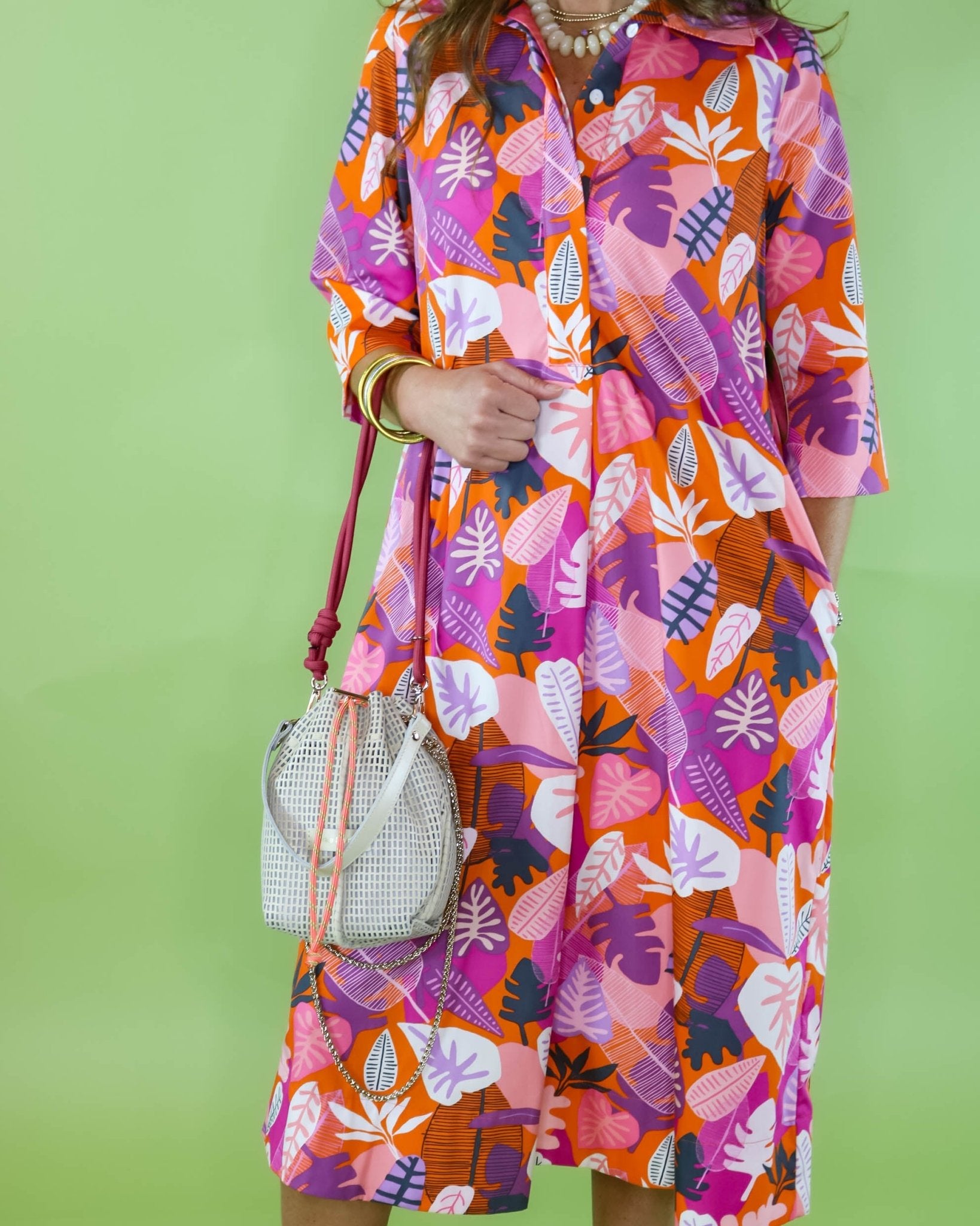 Tropical Leaf Print Midi Swing Dress - Olive You BoutiqueIVY JANE23072175725