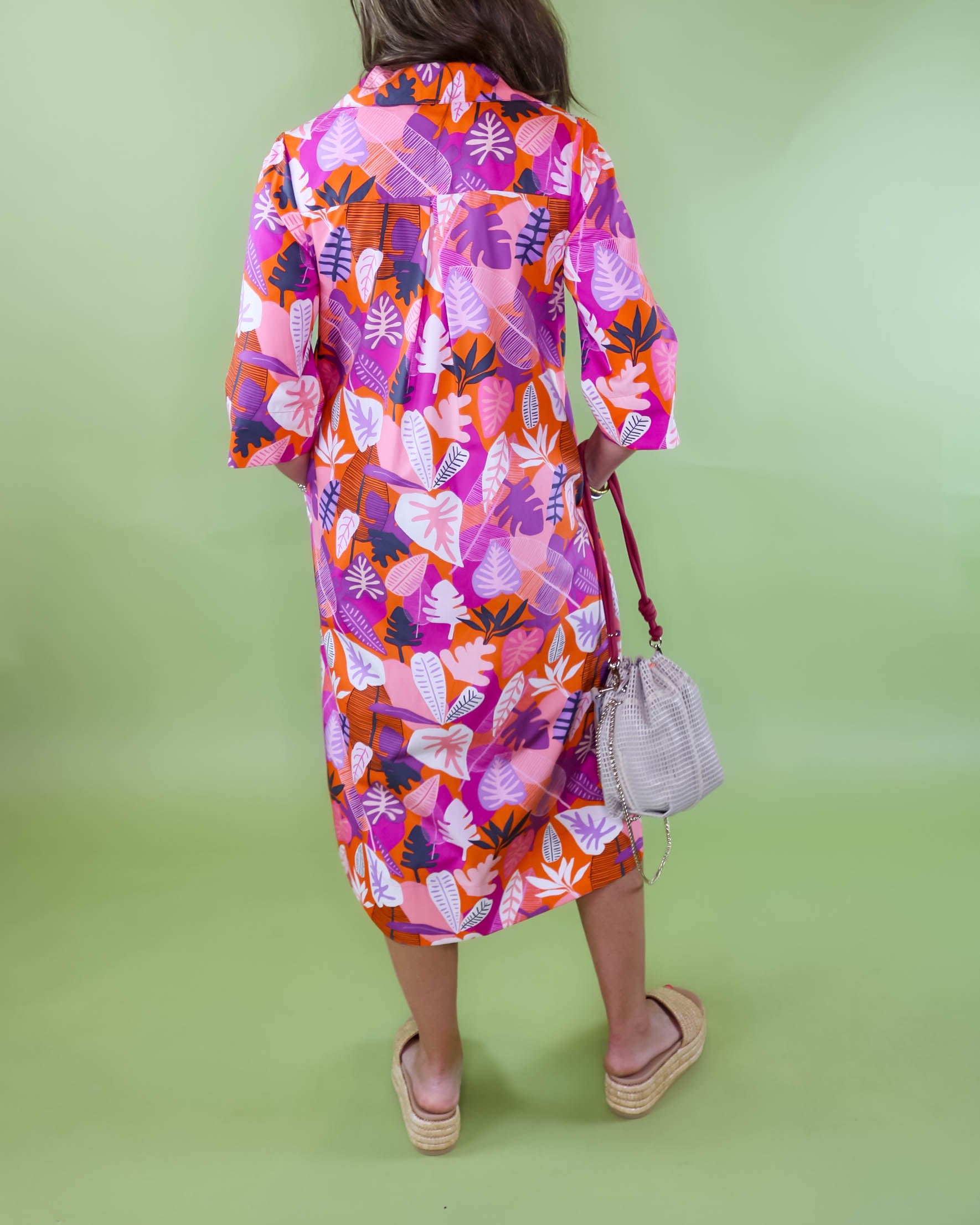 Tropical Leaf Print Midi Swing Dress - Olive You BoutiqueIVY JANE23072175725