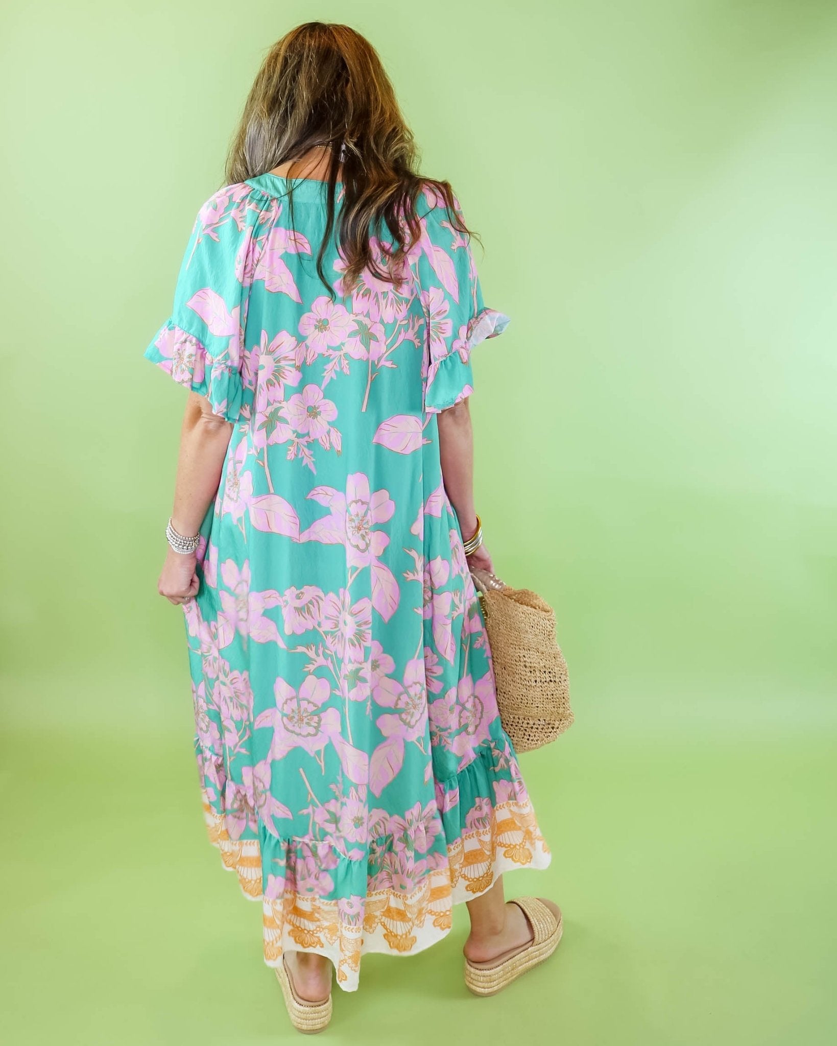 Ruffle Sleeve Floral Midi Dress - Olive You BoutiqueUNCLE FRANK23068275729