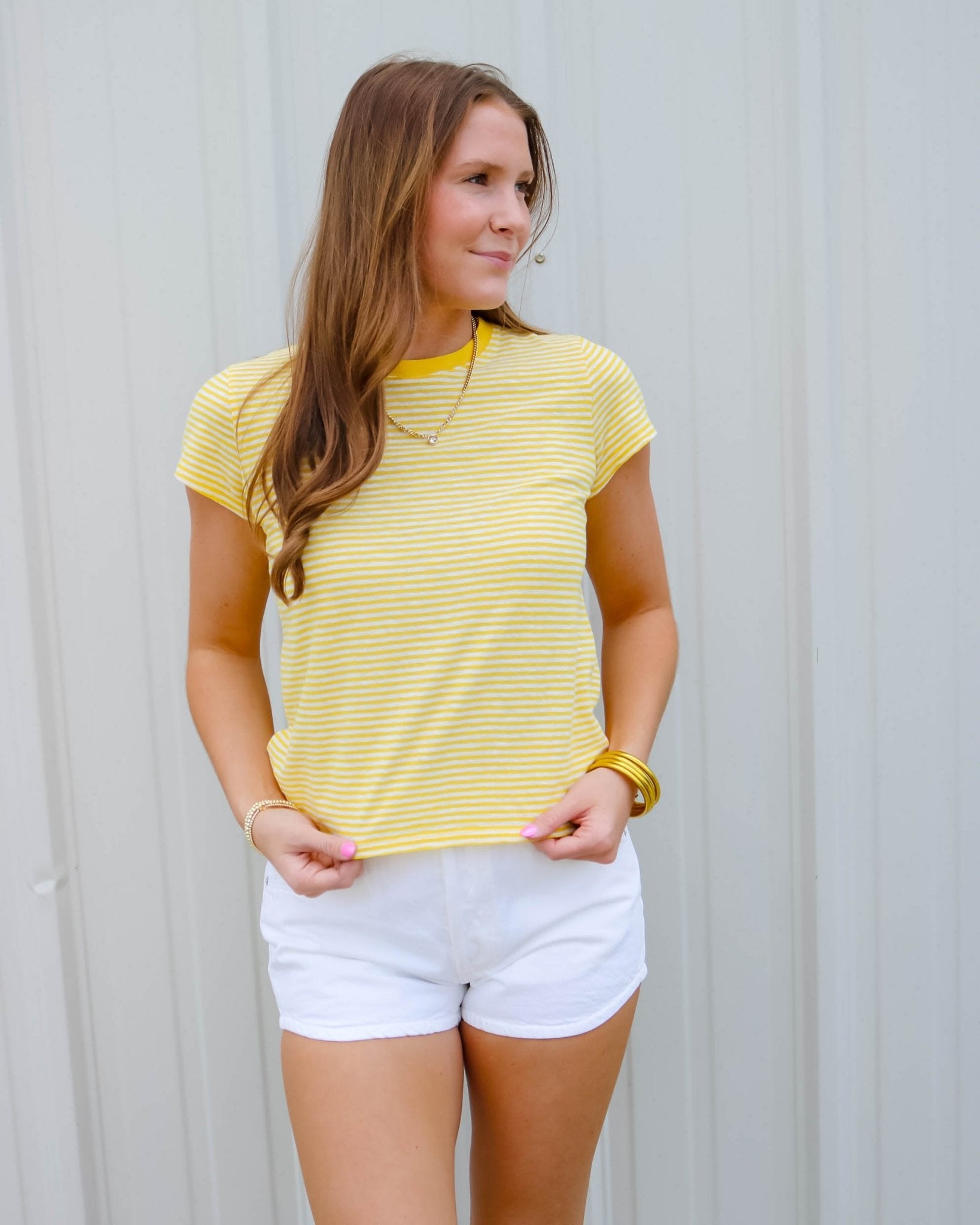 Mini Stripe Cotton/Linen Tee - Olive You BoutiqueClare V.230855CVA1000663