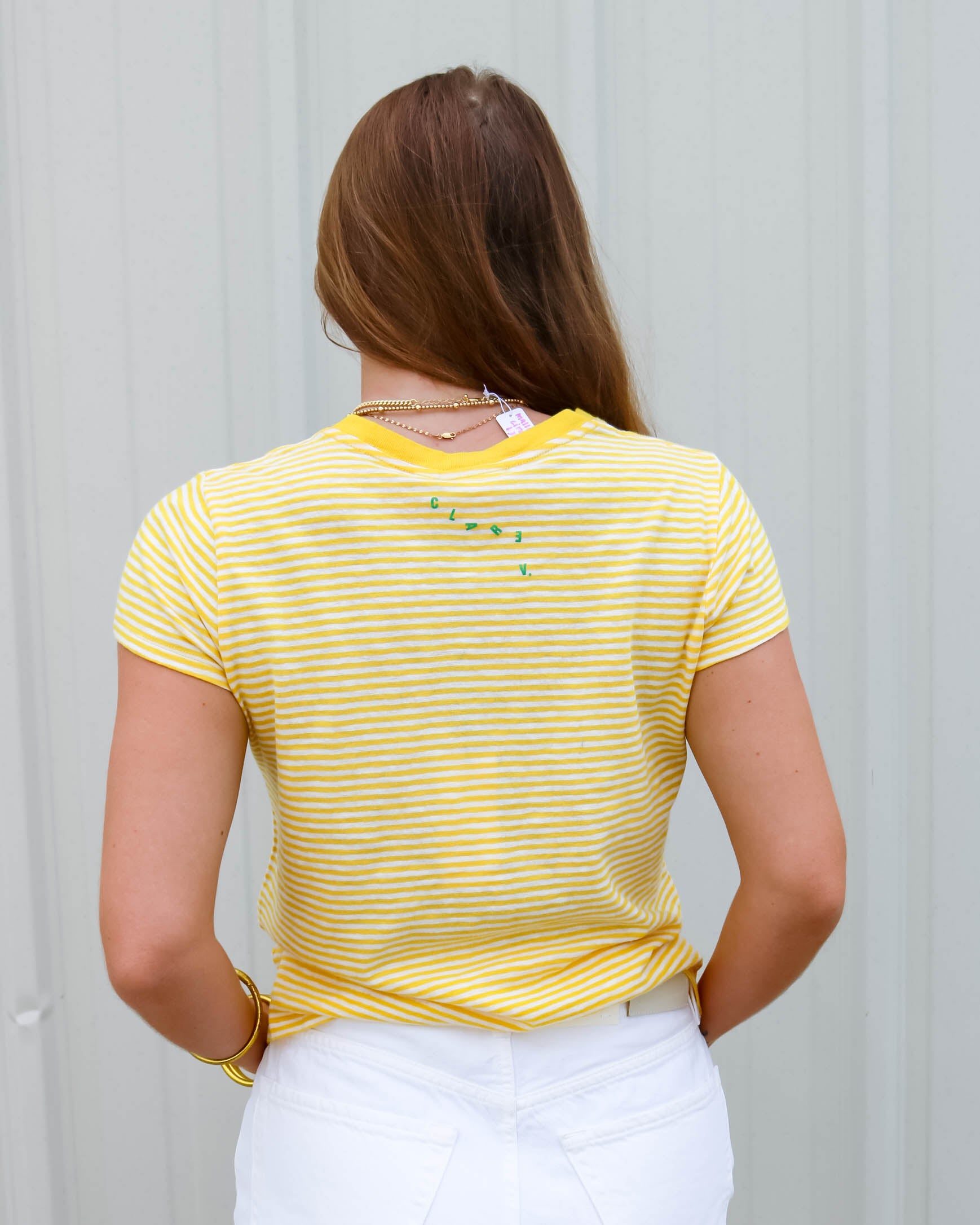 Mini Stripe Cotton/Linen Tee - Olive You BoutiqueClare V.230855CVA1000663