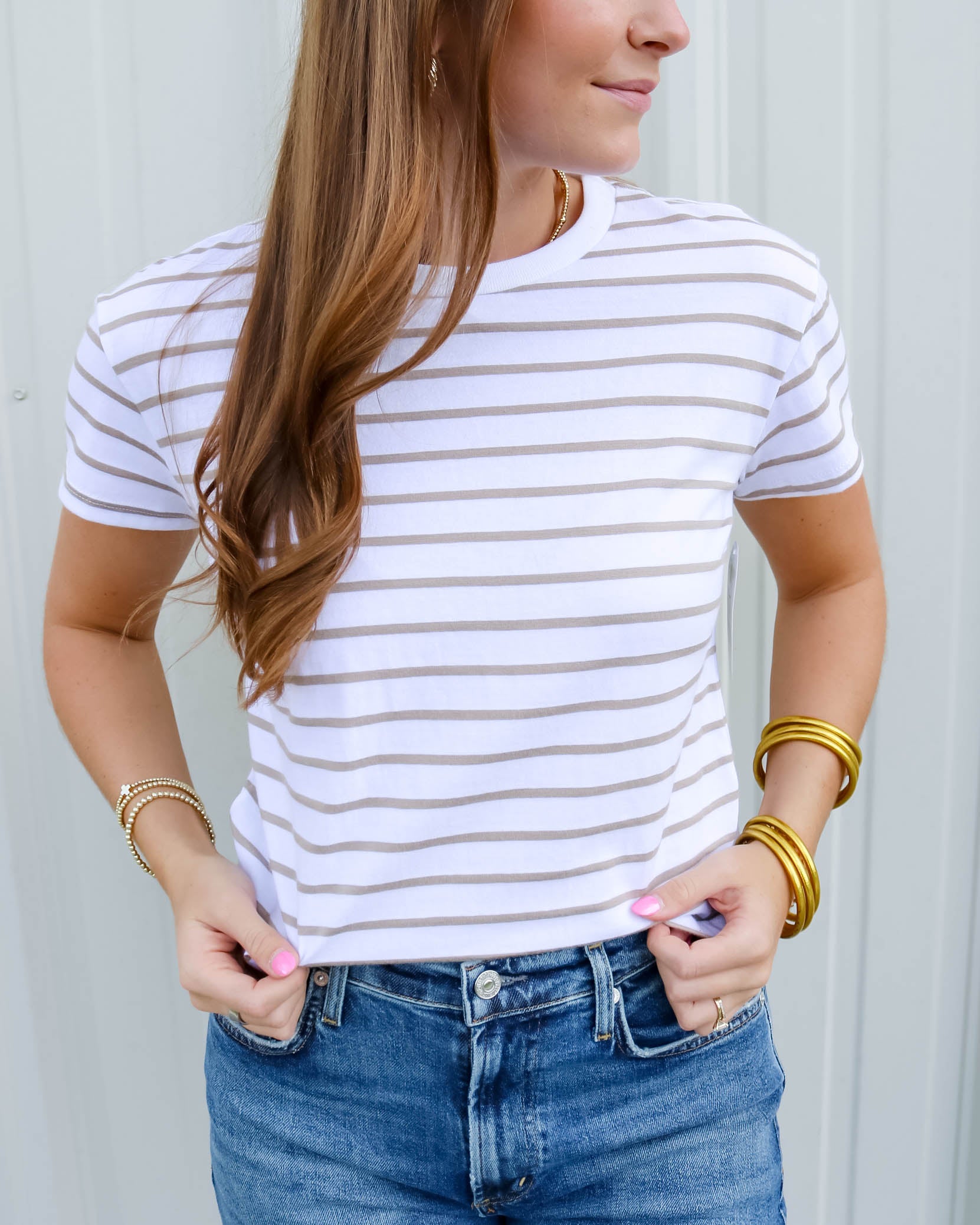 Jersey Striped Boxy Crewneck Tee - Olive You BoutiquePERFECT WHITE TEE229566T321-EVERETT