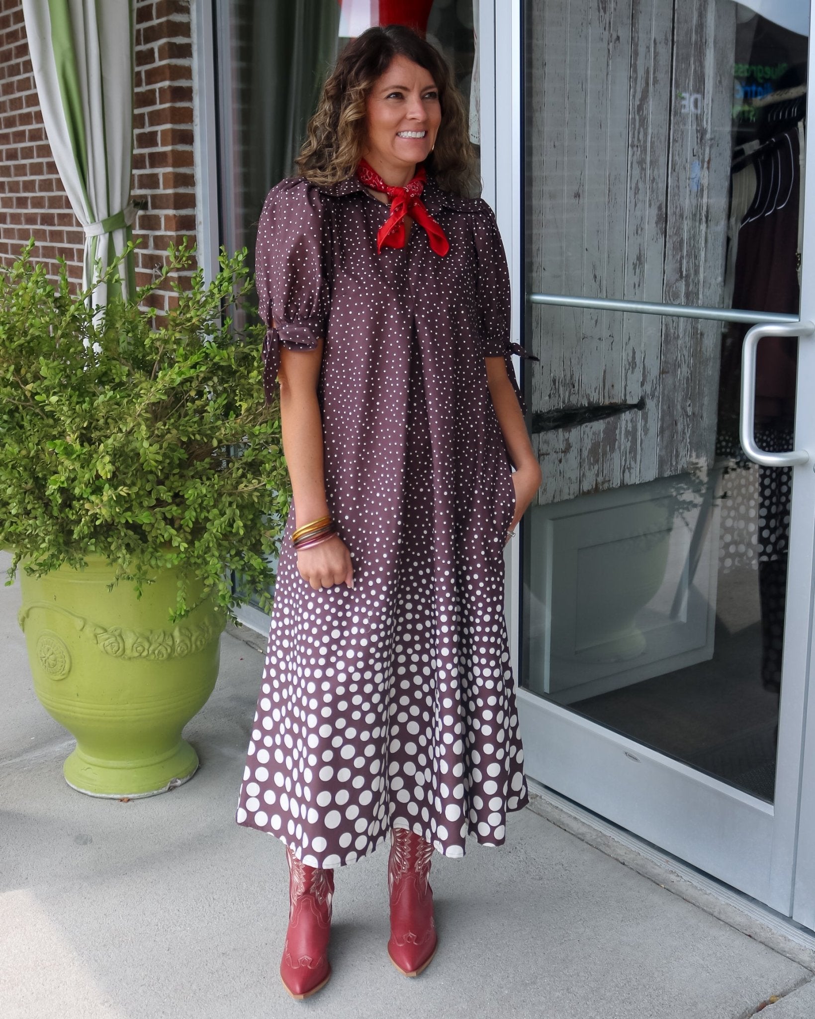 Dotted Bow Sleeve Midi Dress - Olive You BoutiqueUNCLE FRANK23113672714