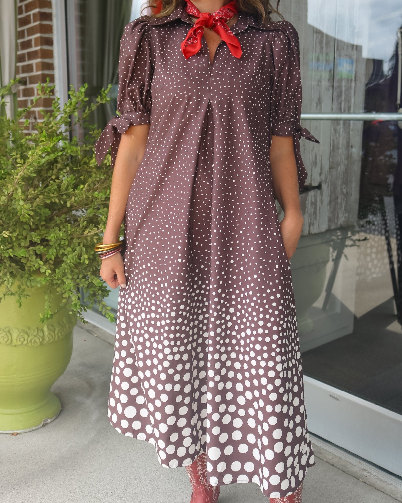 Dotted Bow Sleeve Midi Dress - Olive You BoutiqueUNCLE FRANK23113672714