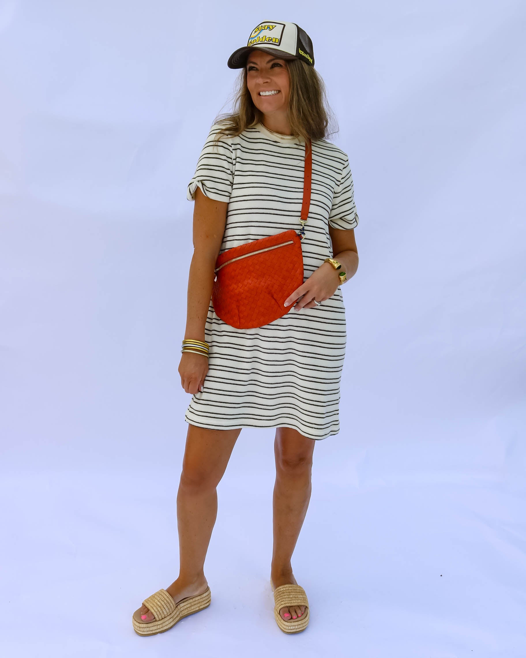 Terry Stripe Short Sleeve Dress - Olive You BoutiquePERFECTWHITETEE230899D44-F33-NELLA