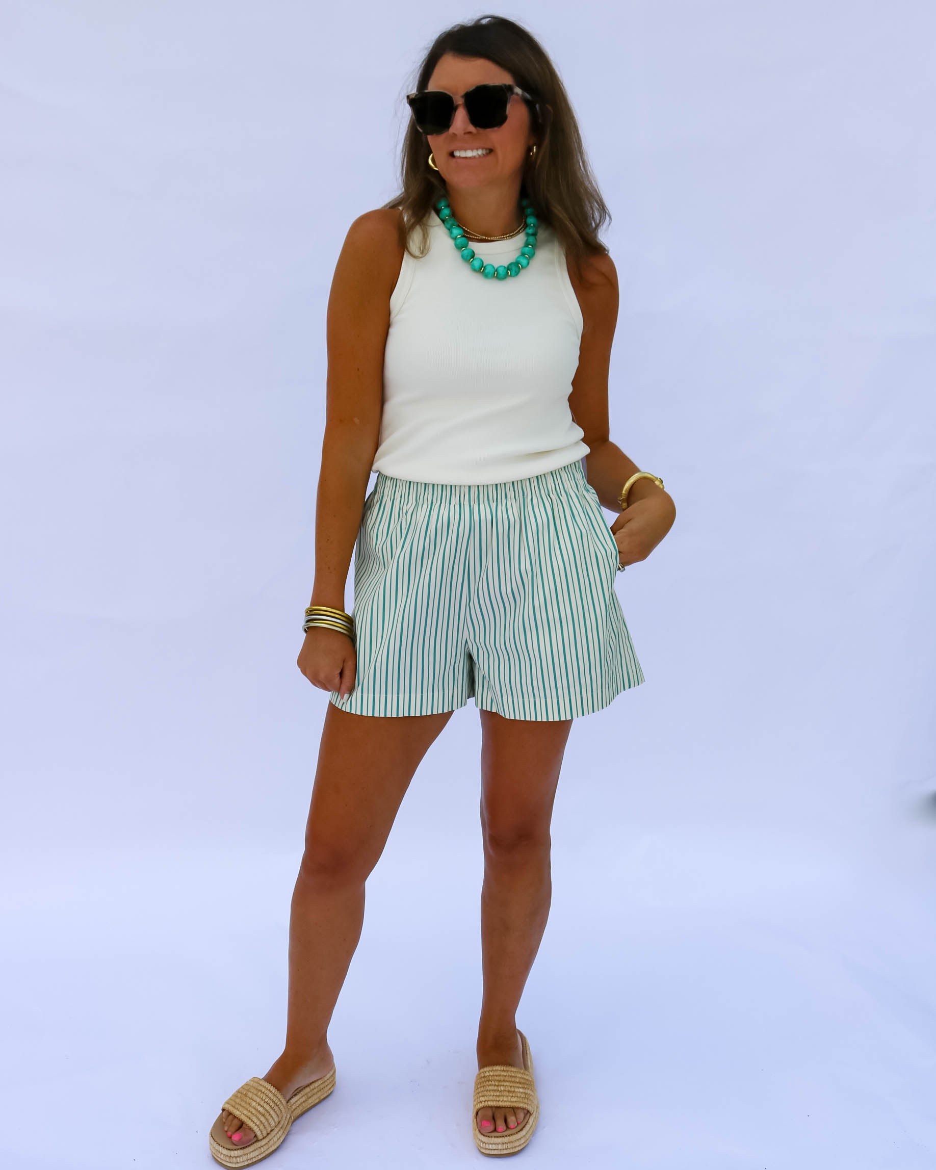 Striped Poplin Shorts - Olive You BoutiquePERFECTWHITETEE230892BW239-JULIE