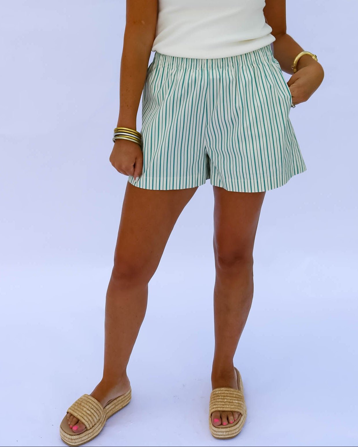Striped Poplin Shorts - Olive You BoutiquePERFECTWHITETEE230892BW239-JULIE