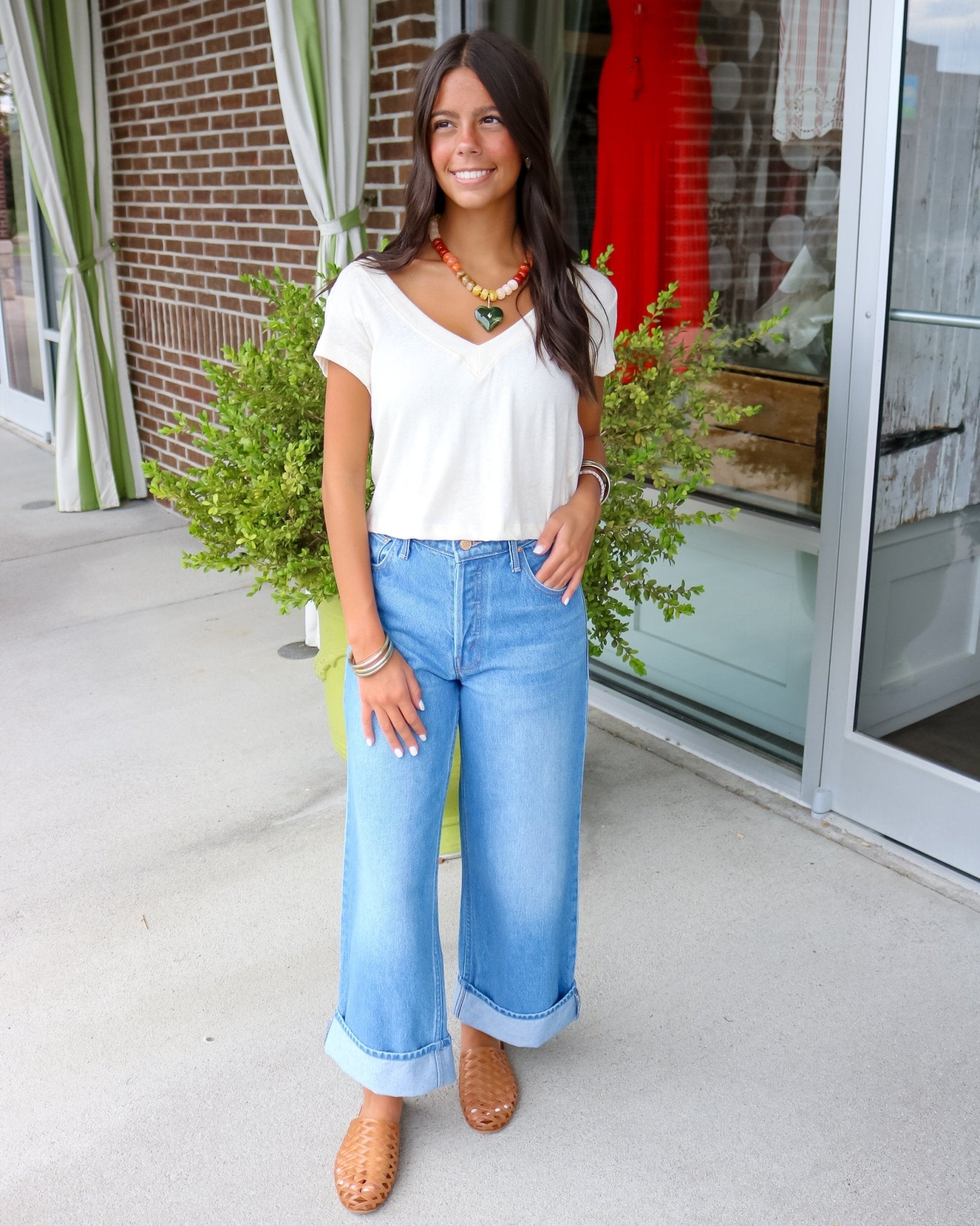 Cotton V-Neck Tee - Olive You BoutiquePERFECTWHITETEE230873T378-VAL