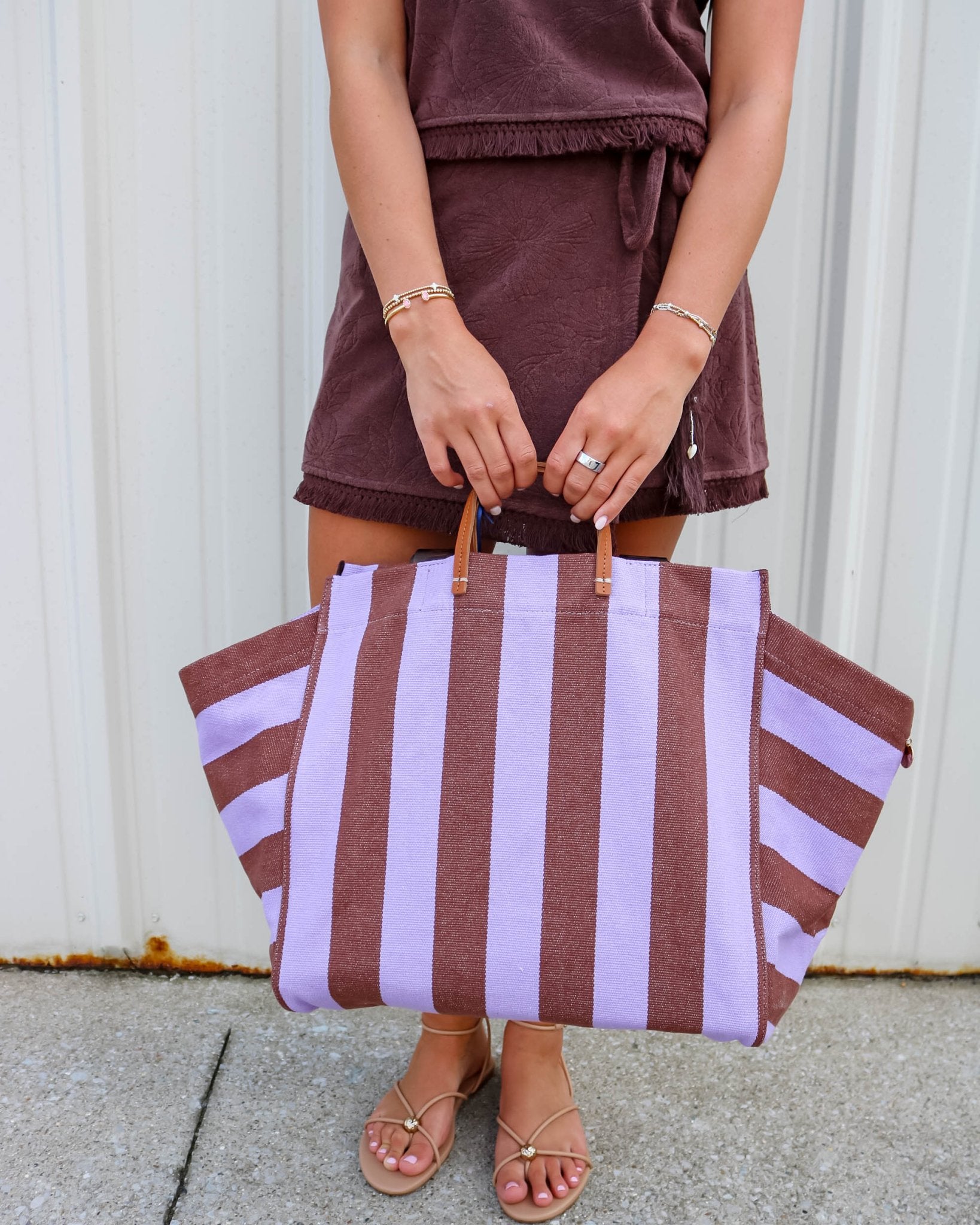 Beach Tote Canvas Stripe - Olive You BoutiqueClare V.230961CVH1001193