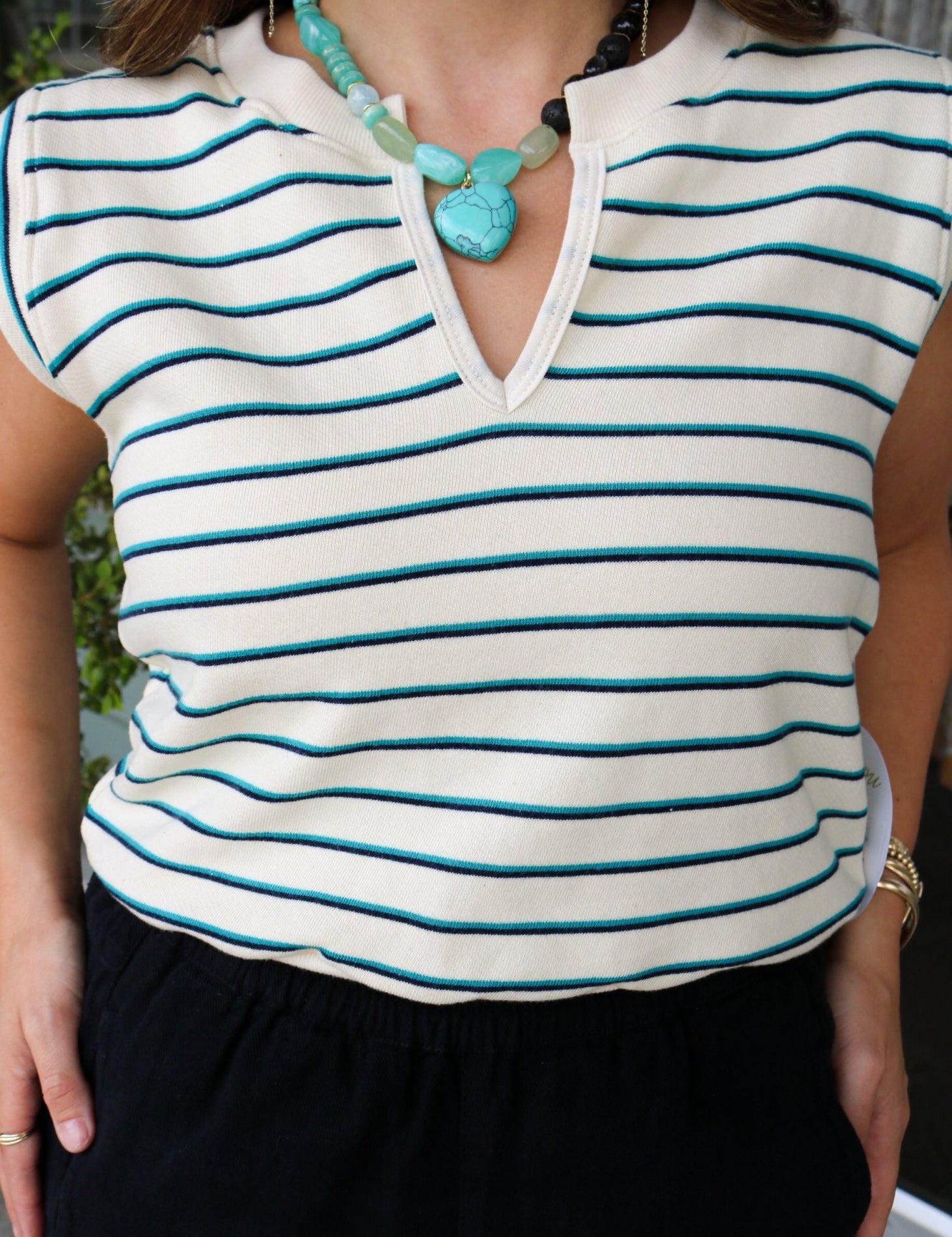 Stripe French Terry Split Top - Olive You BoutiquePERFECTWHITETEE230862T268-F72-SLOANE