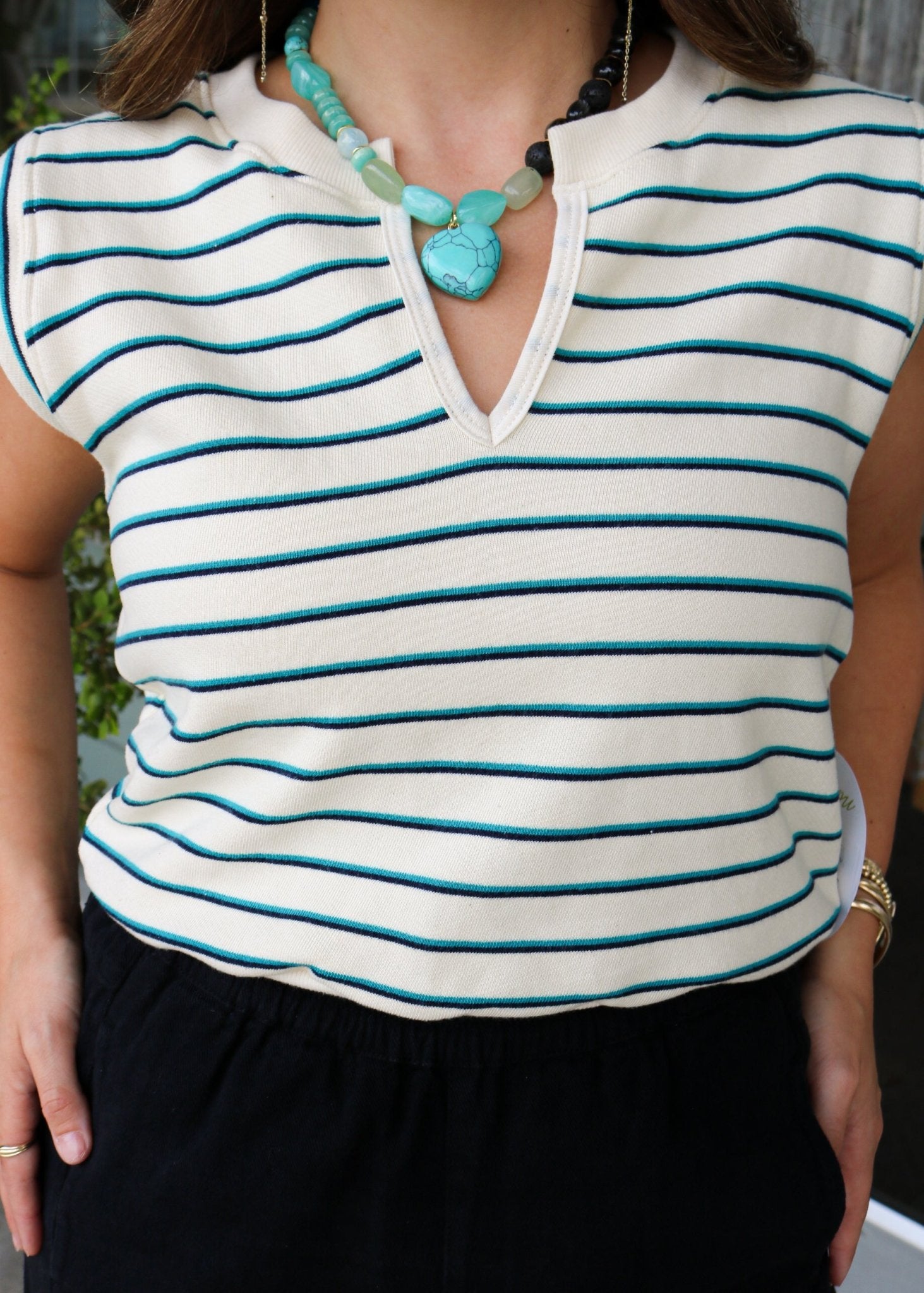 Stripe French Terry Split Top - Olive You BoutiquePERFECTWHITETEE230862T268-F72-SLOANE