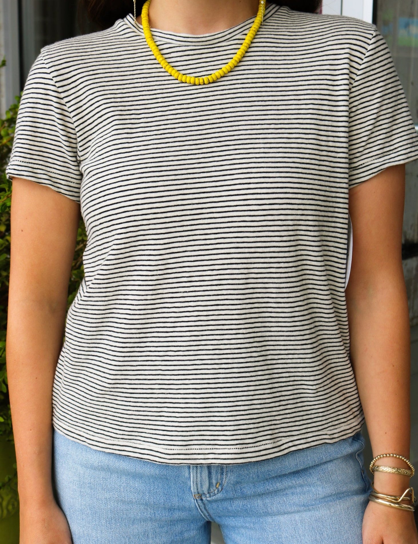 Striped Cotton Tee - Olive You BoutiquePERFECTWHITETEE230865T377-J175-VIVIAN