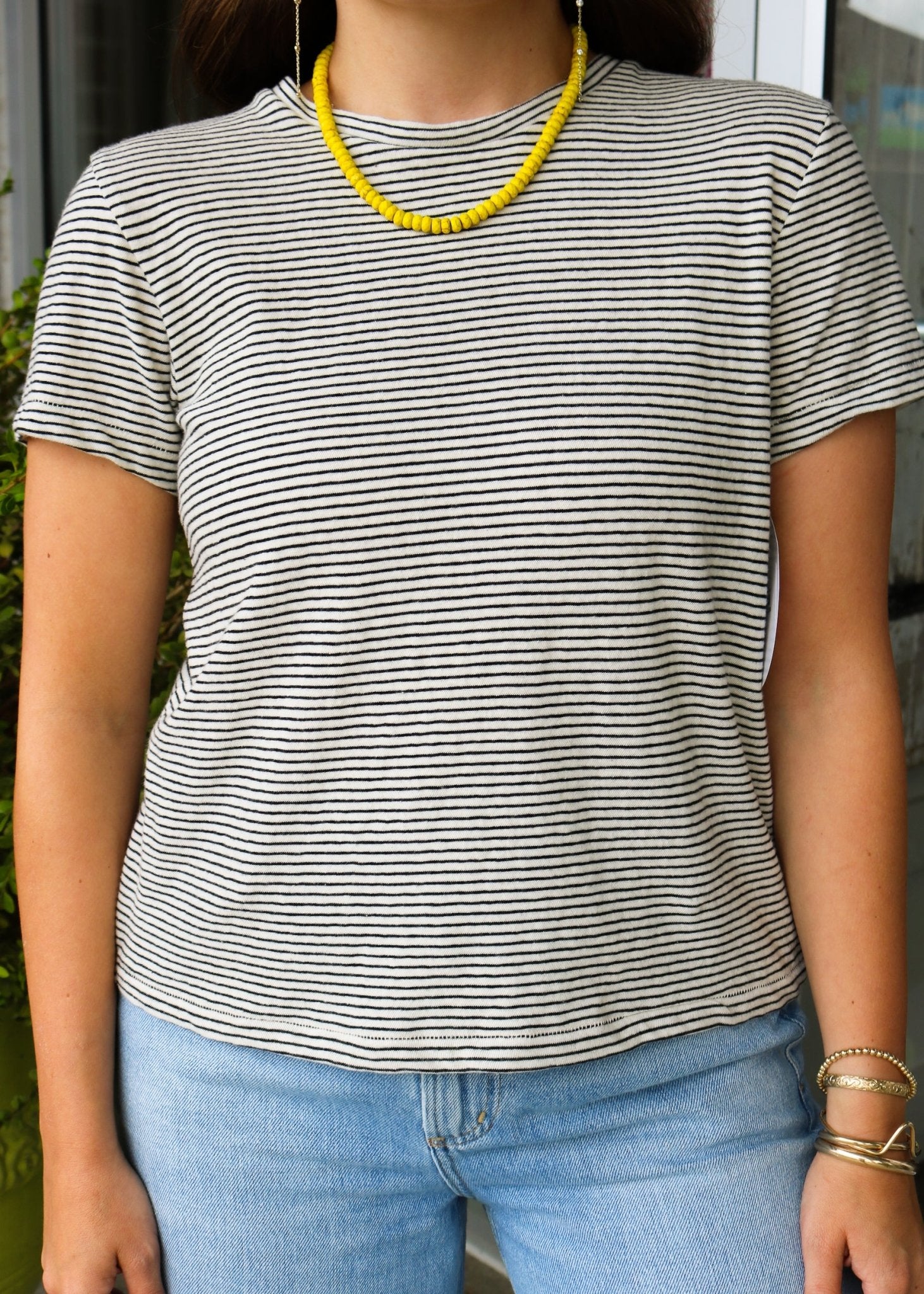 Striped Cotton Tee - Olive You BoutiquePERFECTWHITETEE230865T377-J175-VIVIAN