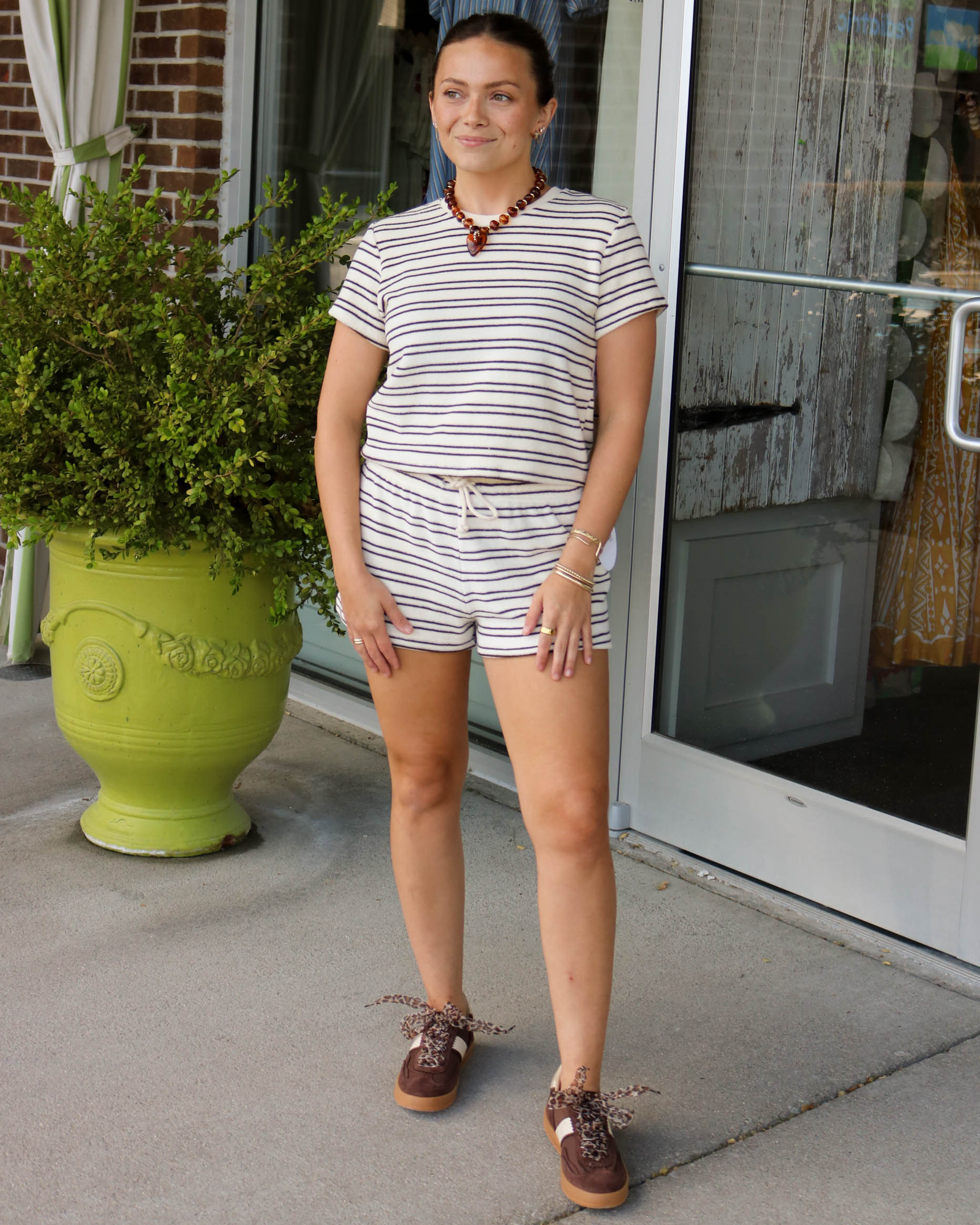 Terry Stripe Sweat Shorts - Olive You BoutiquePERFECTWHITETEE230907B23-F33-SUMMER