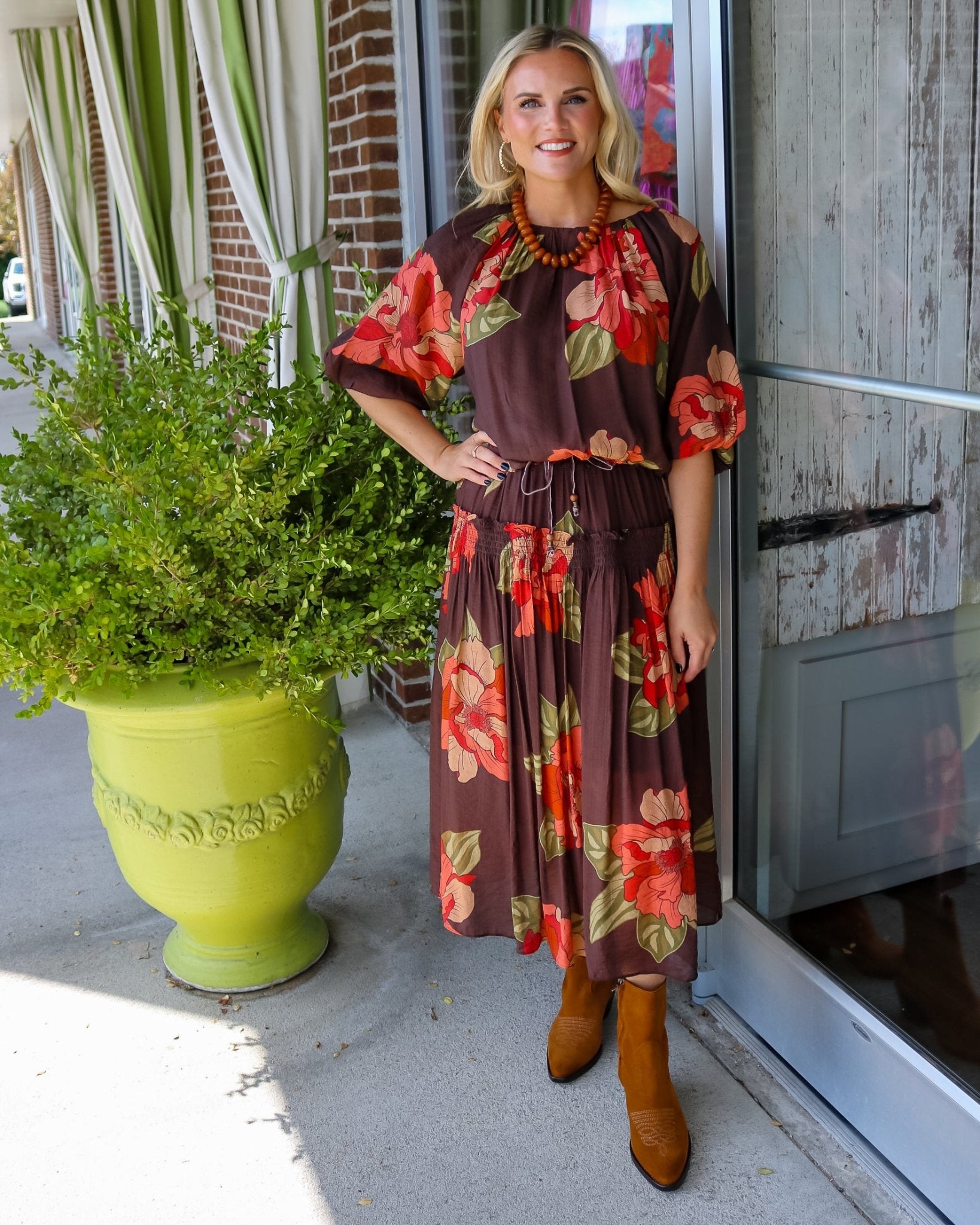 Floral Print Top With Bubble Hem - Olive You BoutiqueTHML235908JH2514-2