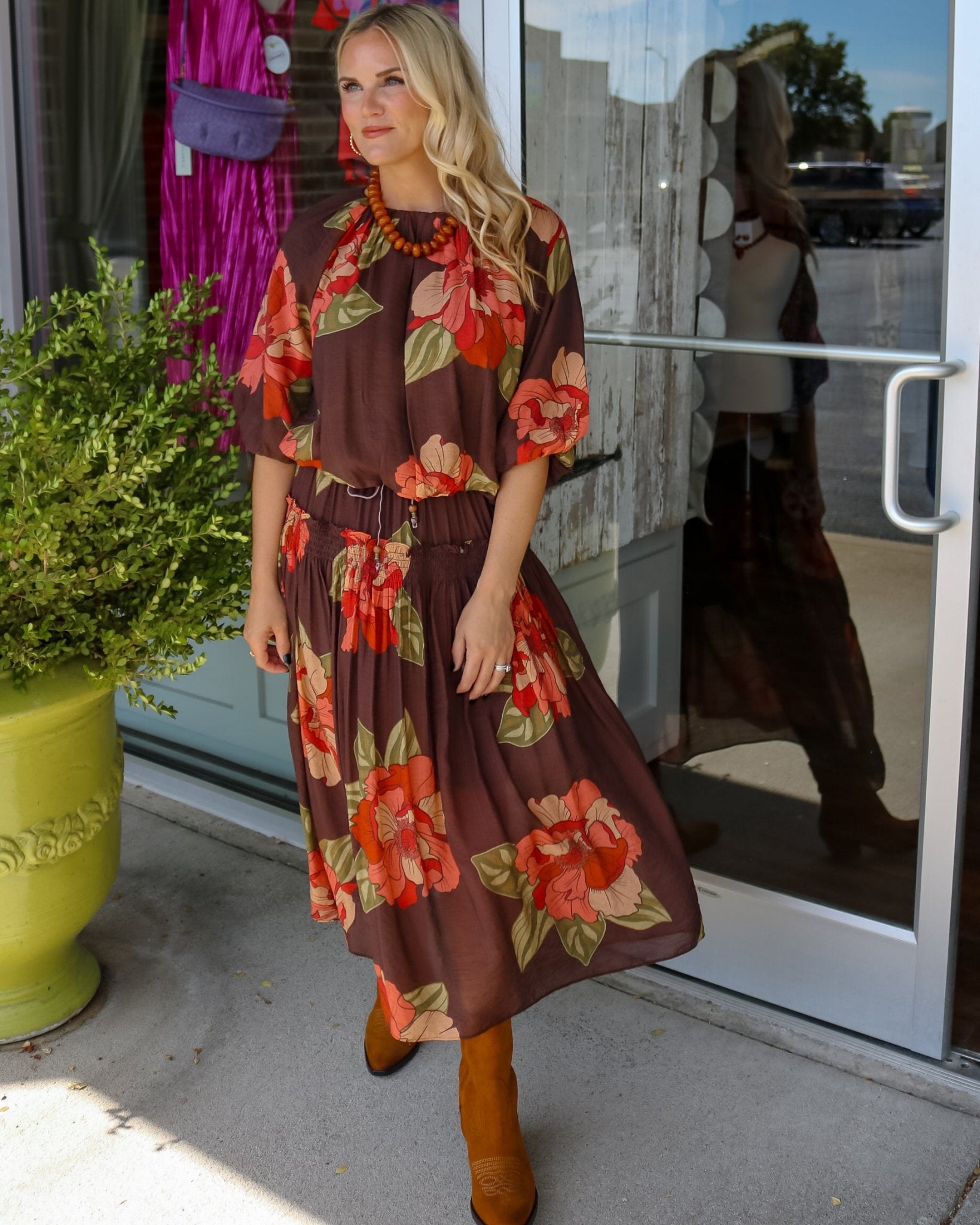 Floral Print Skirt with Velvet Tie Waist - Olive You BoutiqueTHML236505JH2494-2