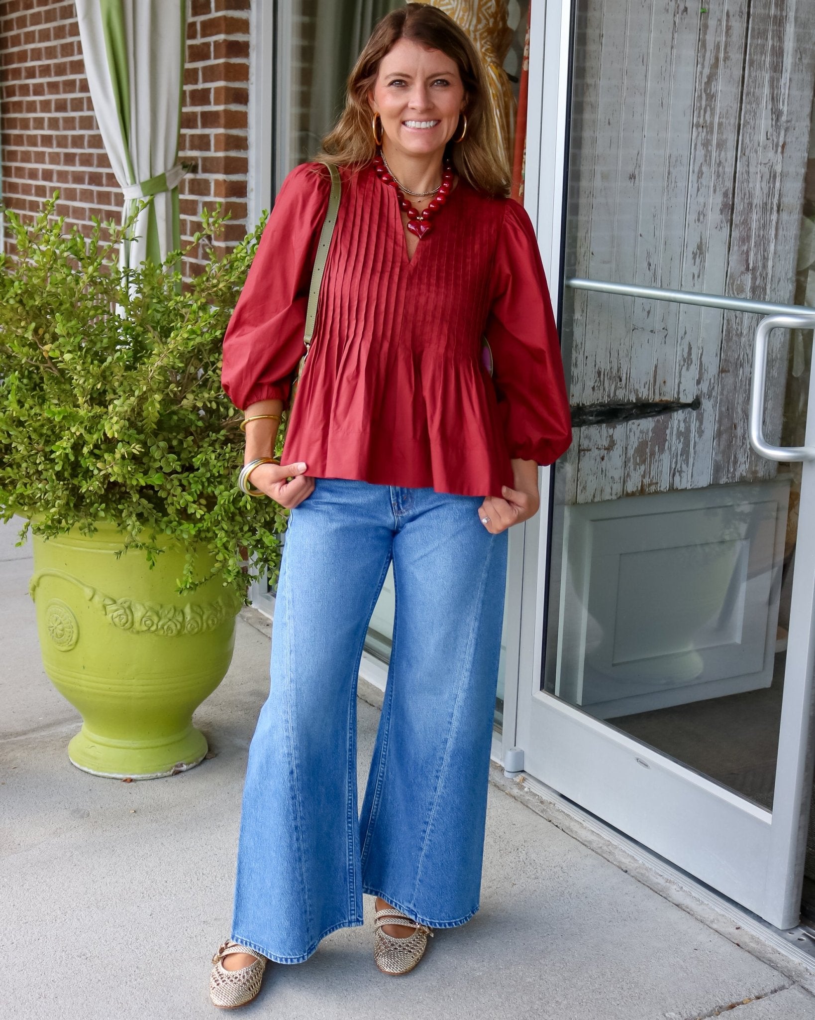 Pleated Peplum Blouse - Maroon - Olive You BoutiqueENTRO236799T33651-1