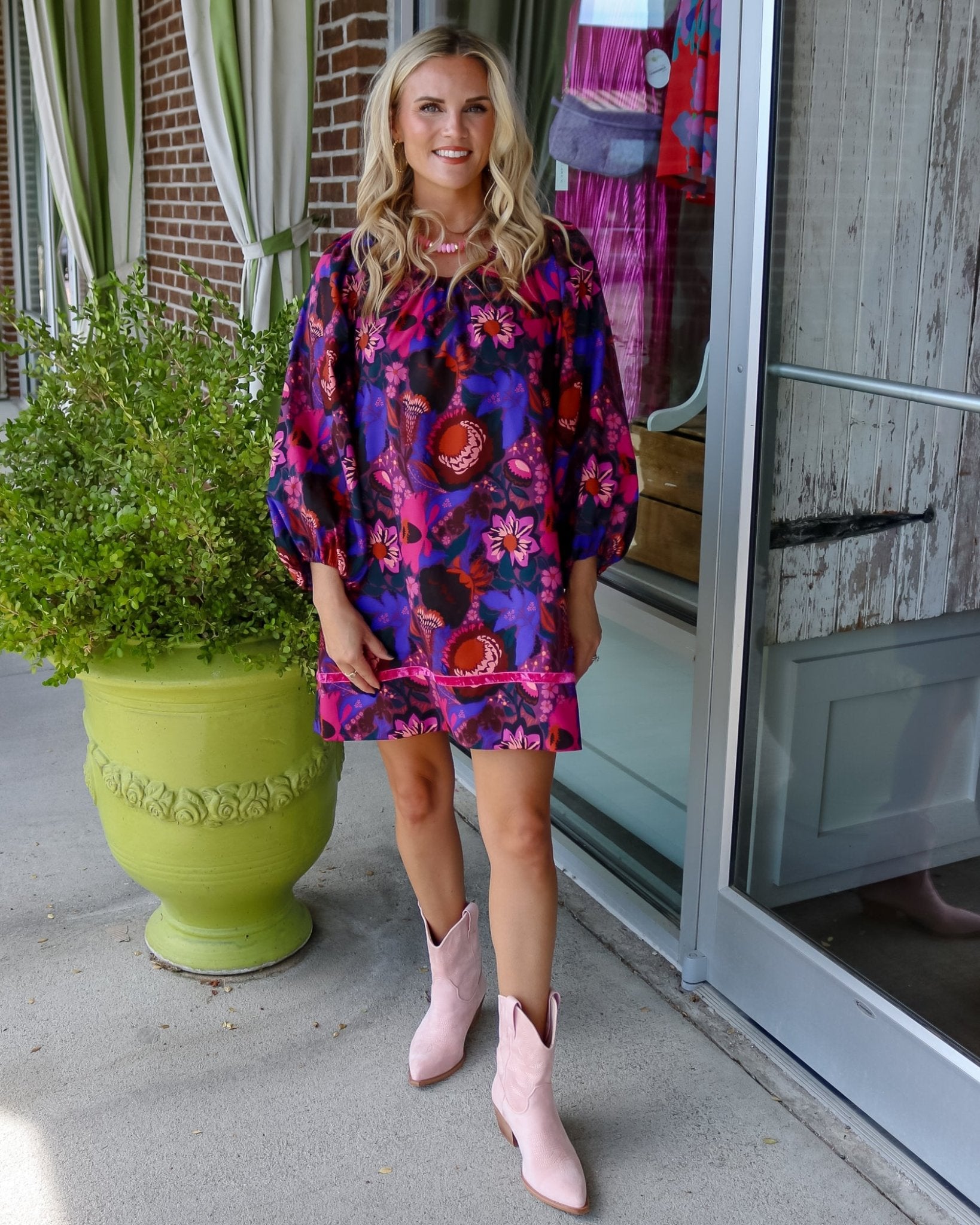 Shirred Floral Shift Dress - Olive You BoutiqueUNCLE FRANK23413873691