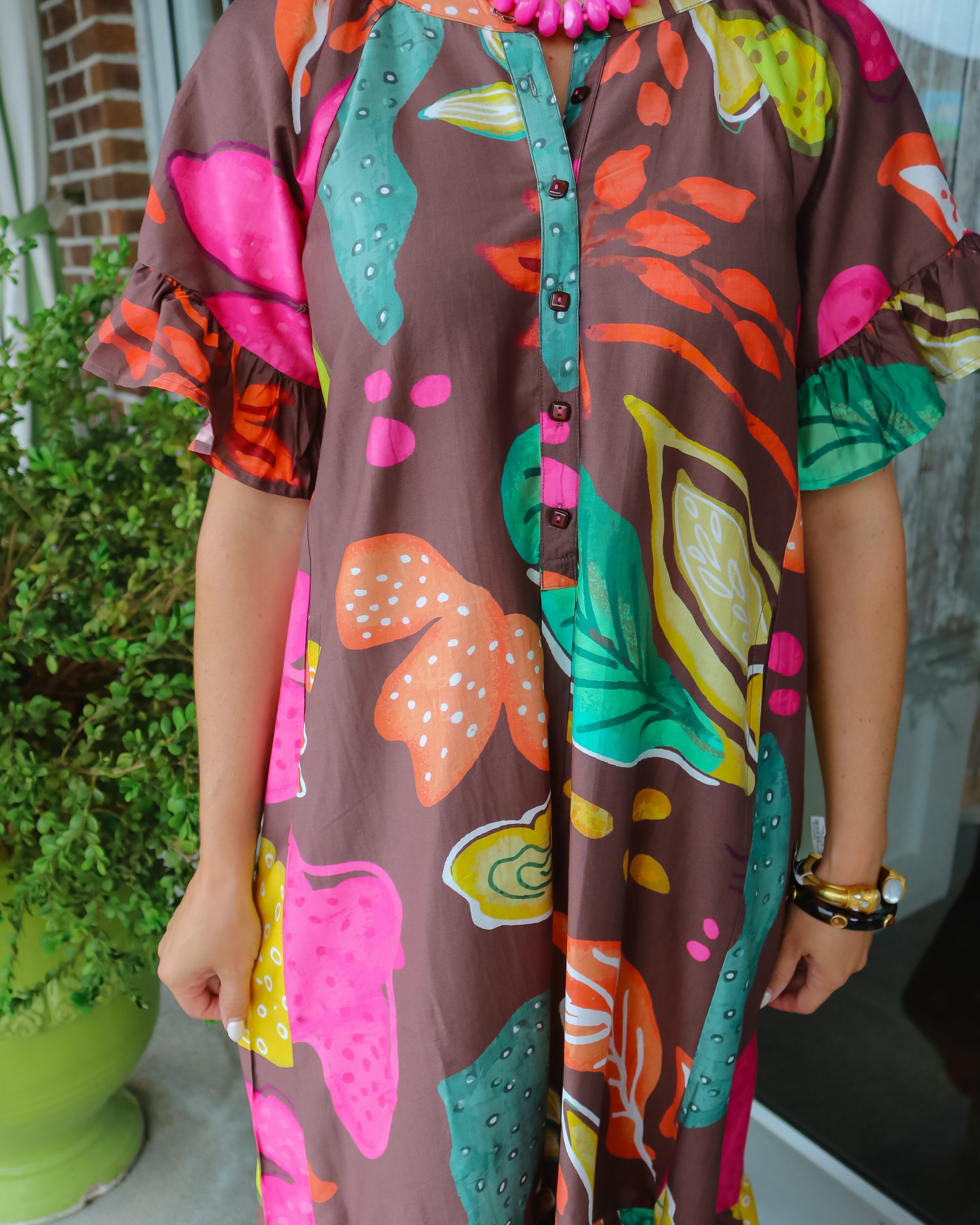 Flounce Trim Floral Dress