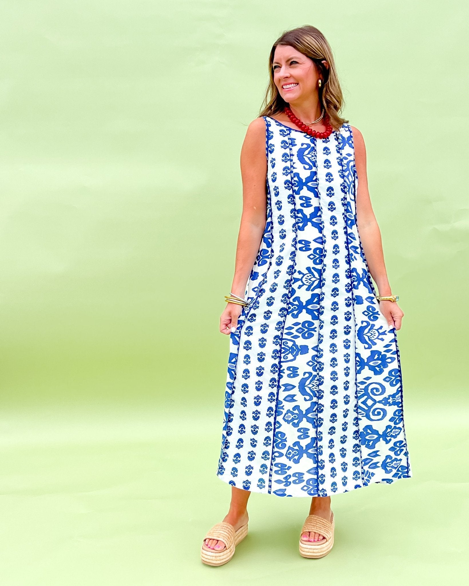 Patchwork Blue Bell Dress - Olive You BoutiqueTHML235021SRT2084-1