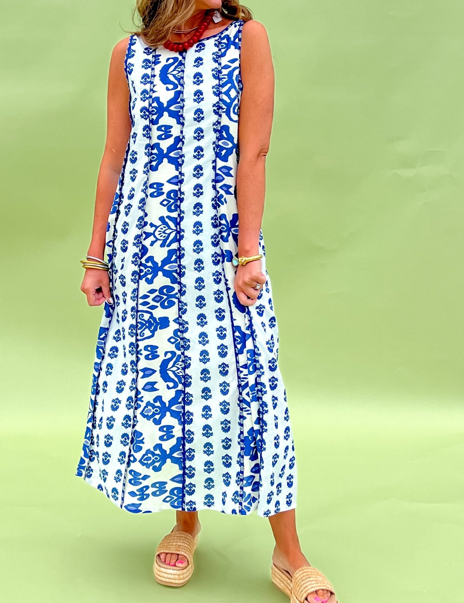 Patchwork Blue Bell Dress - Olive You BoutiqueTHML235021SRT2084-1