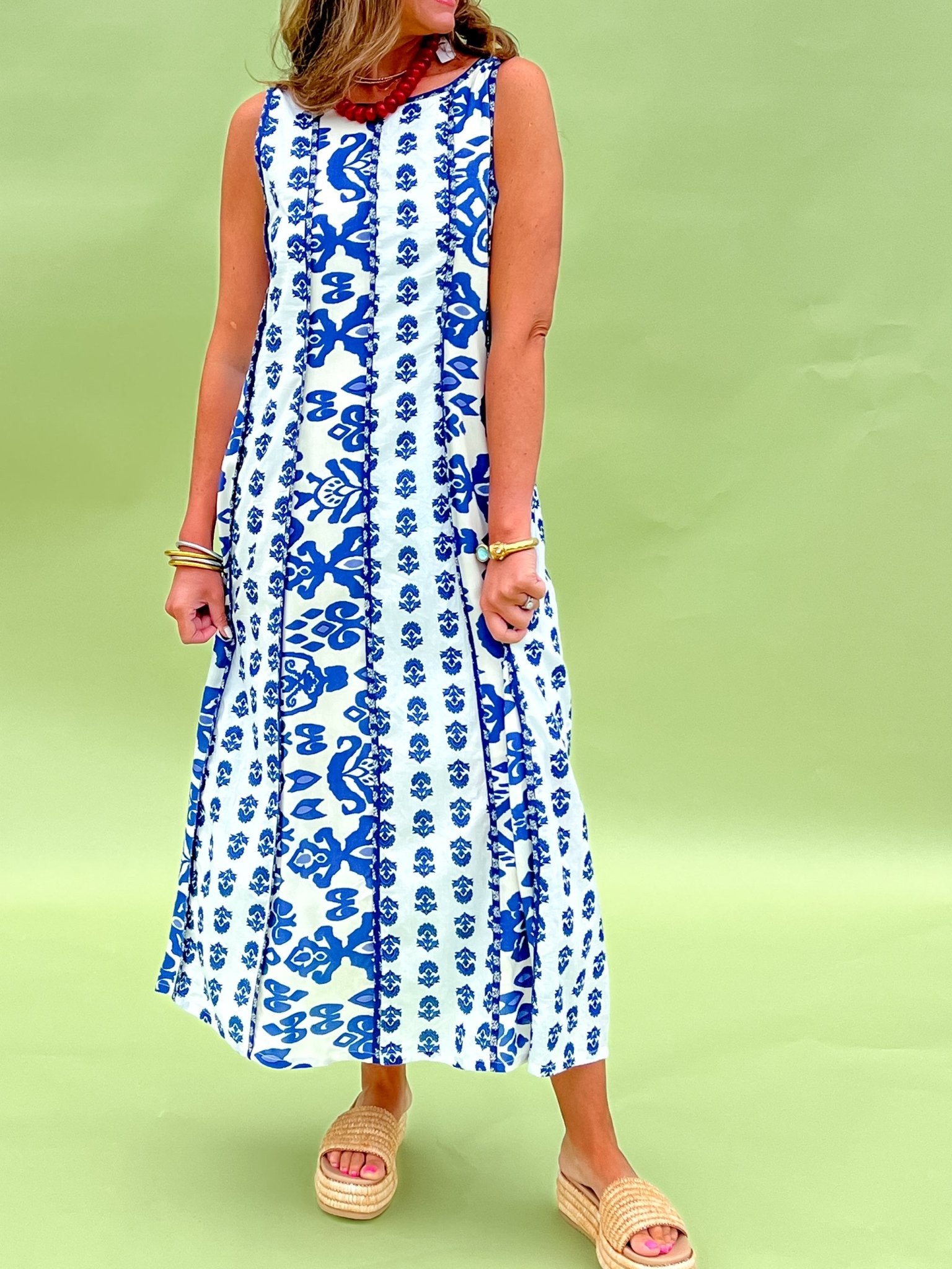 Patchwork Blue Bell Dress - Olive You BoutiqueTHML235021SRT2084-1