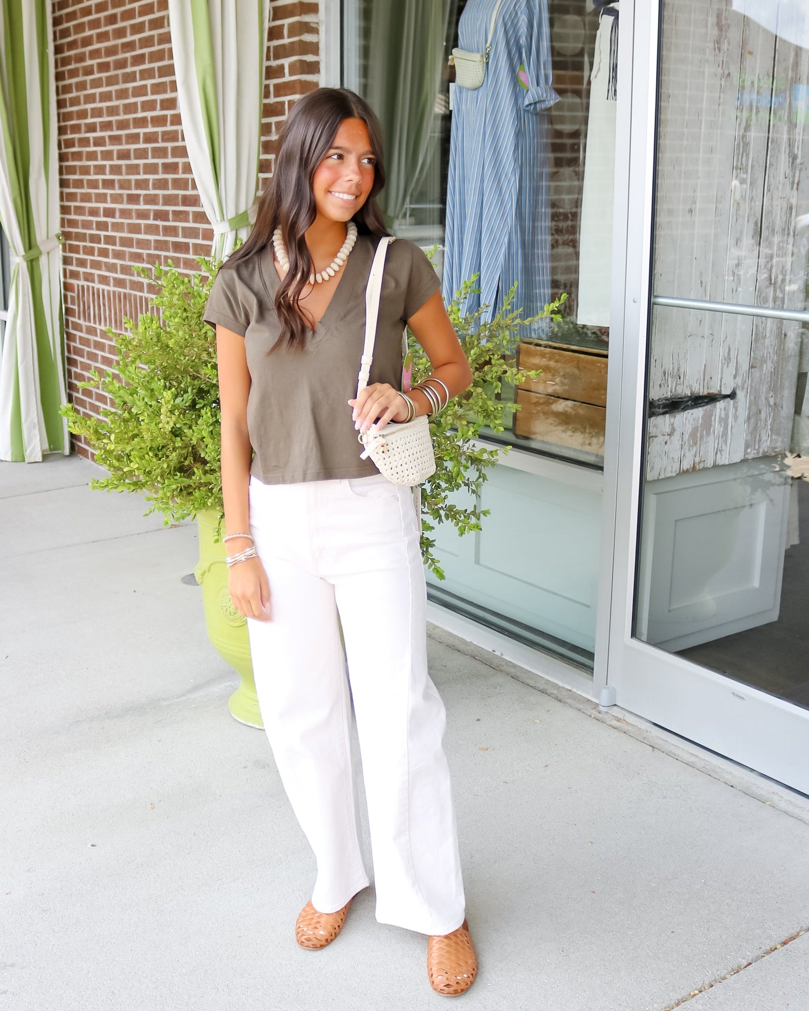 Recycled Cotton V Neck - Olive You BoutiquePERFECT WHITE TEE232863T103-ALANIS-darkolive