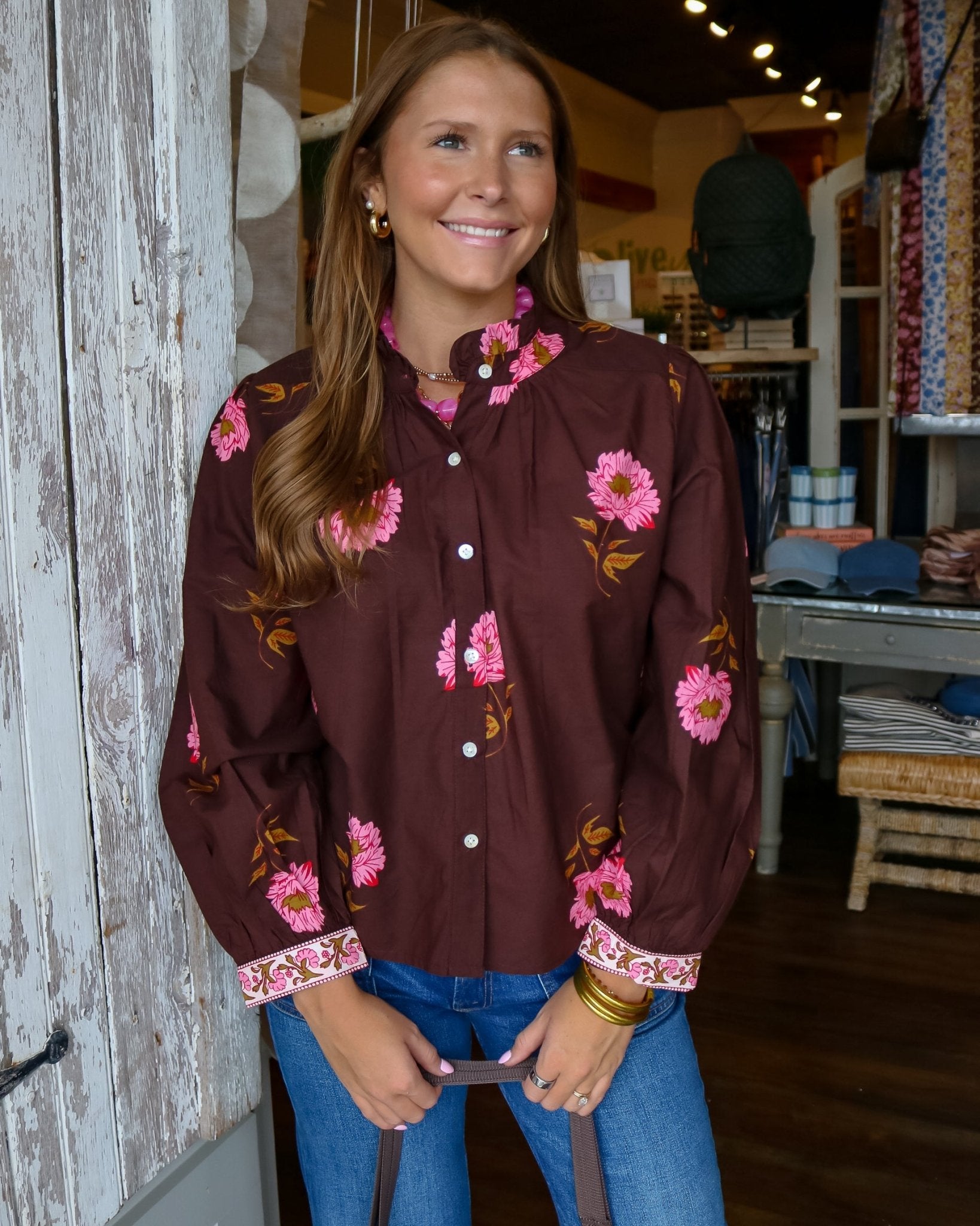 Textured Floral Puff Shirt - Olive You BoutiqueTHML236509THS2040-2