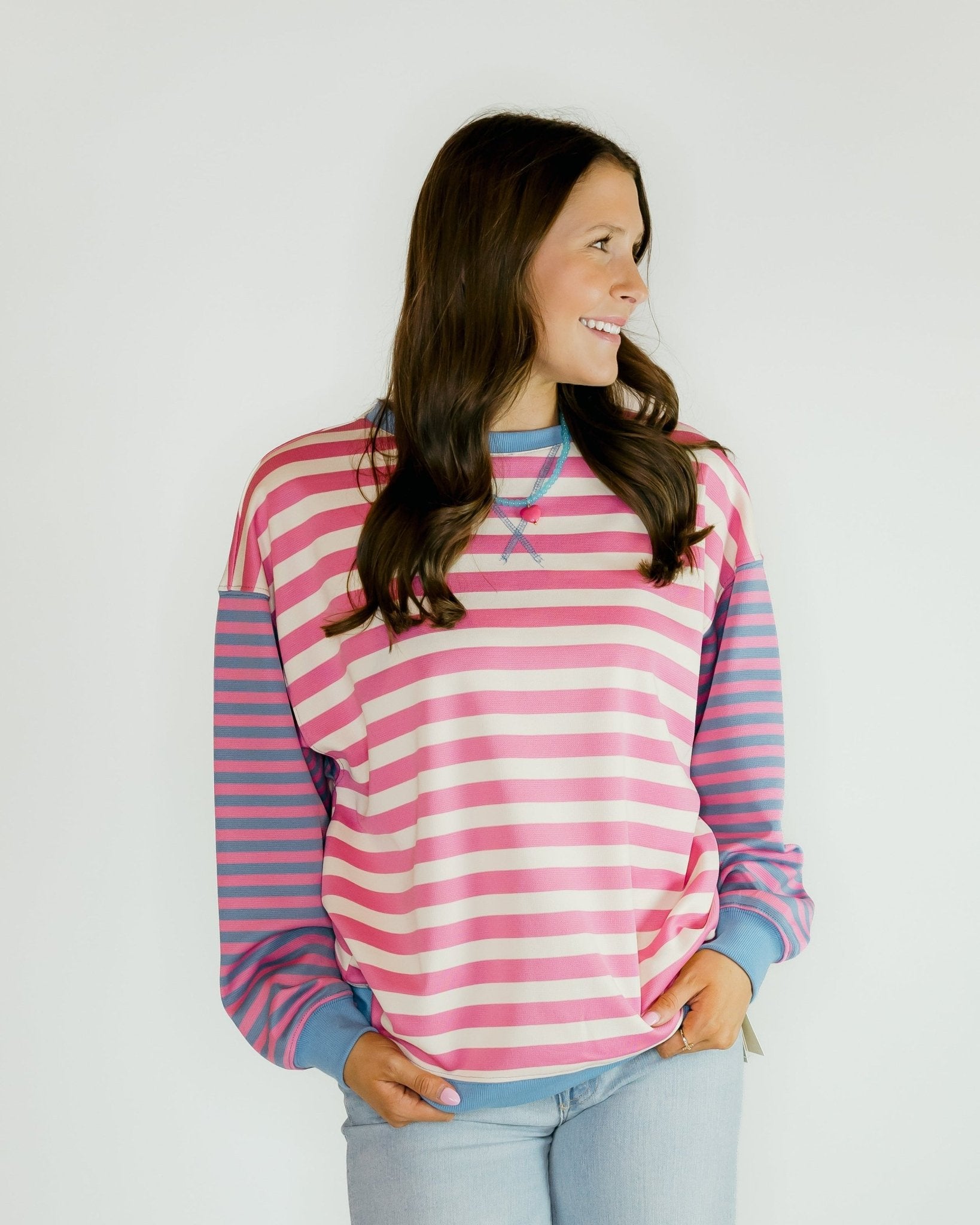 Striped Contrast Sweatshirt - Olive You BoutiqueOLIVE YOU229724