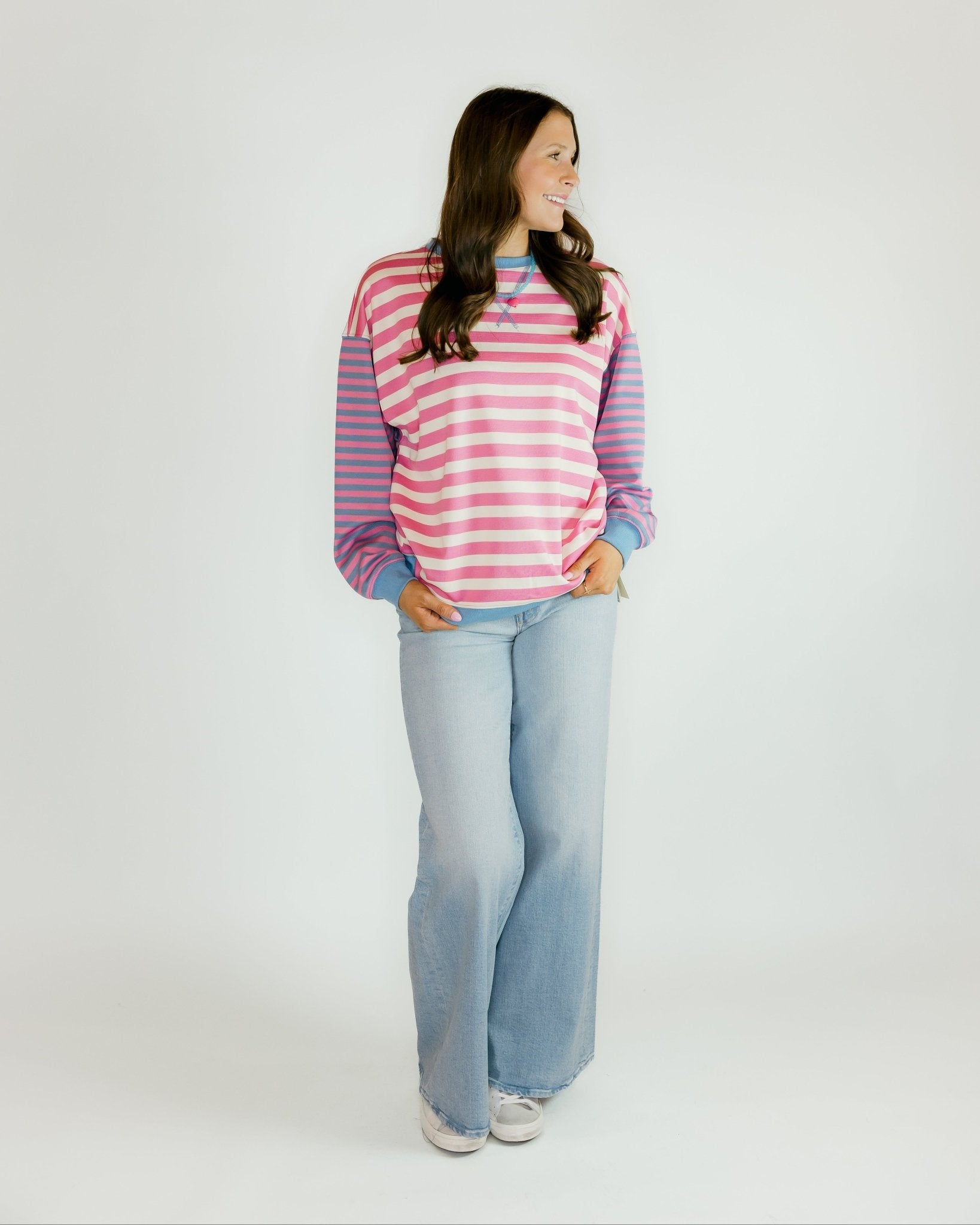 Striped Contrast Sweatshirt - Olive You BoutiqueOLIVE YOU229724