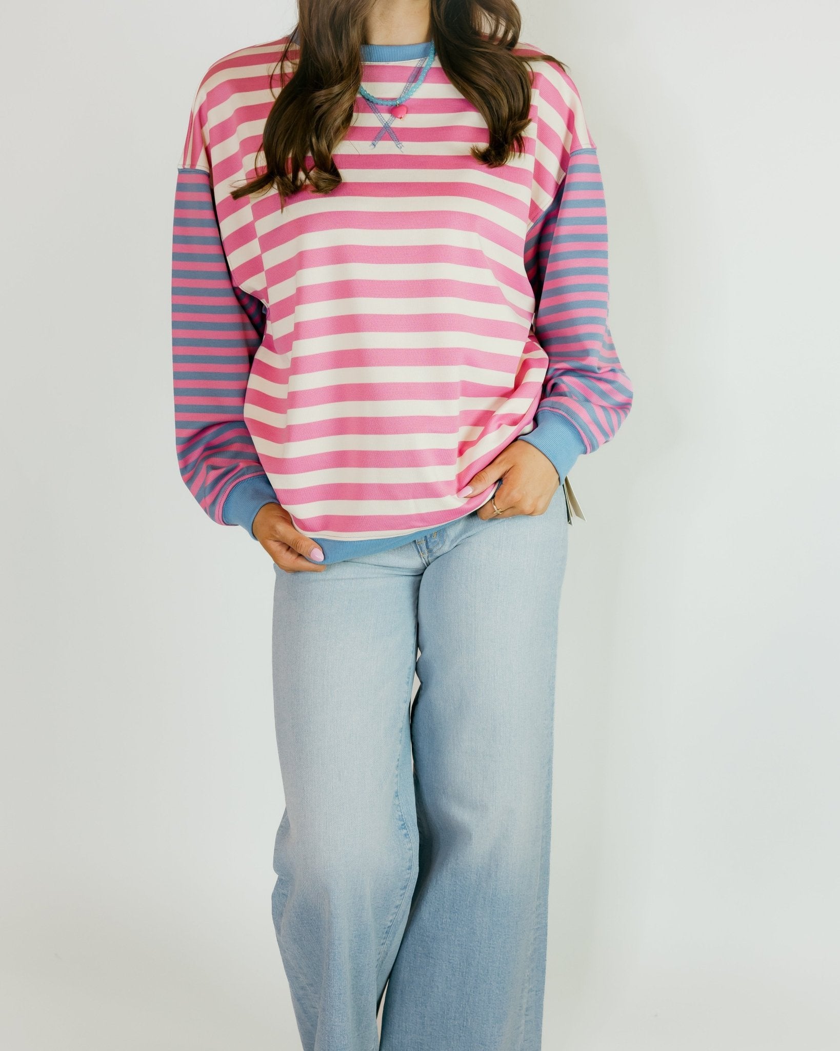Striped Contrast Sweatshirt - Olive You BoutiqueOLIVE YOU229724