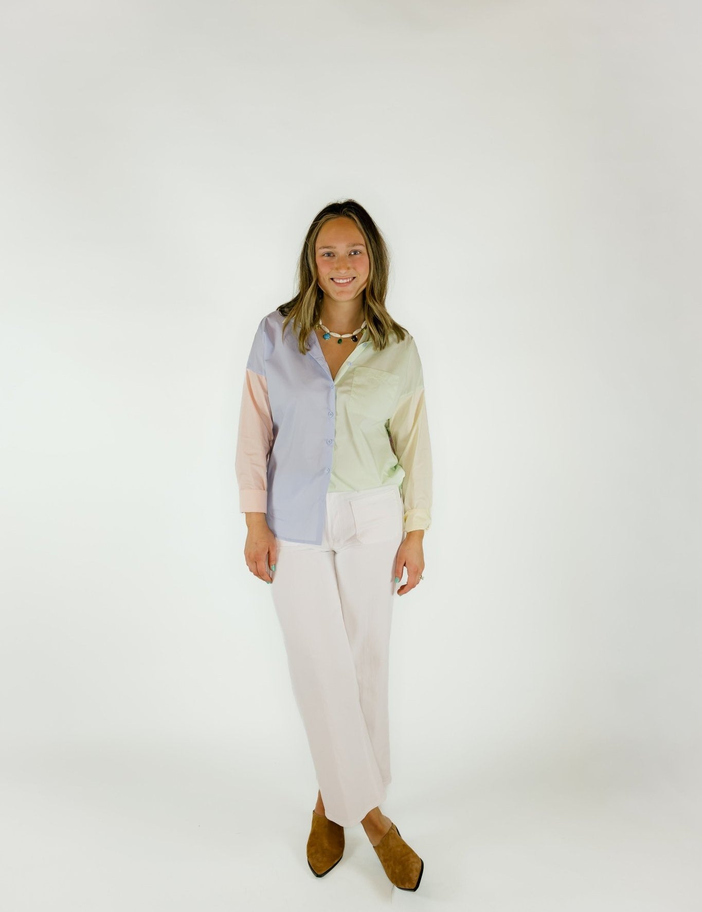 Button Up Colorblock Blouse - Olive You BoutiqueOLIVE YOU229730
