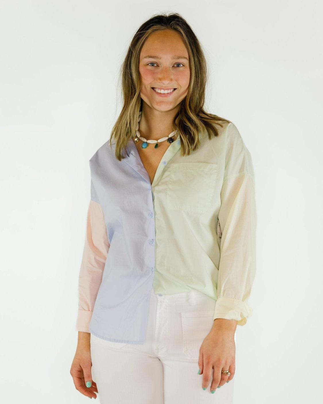 Button Up Colorblock Blouse - Olive You BoutiqueOLIVE YOU229730