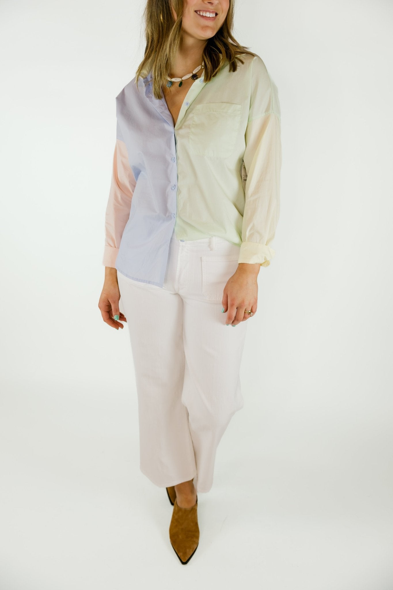 Button Up Colorblock Blouse - Olive You BoutiqueOLIVE YOU229730