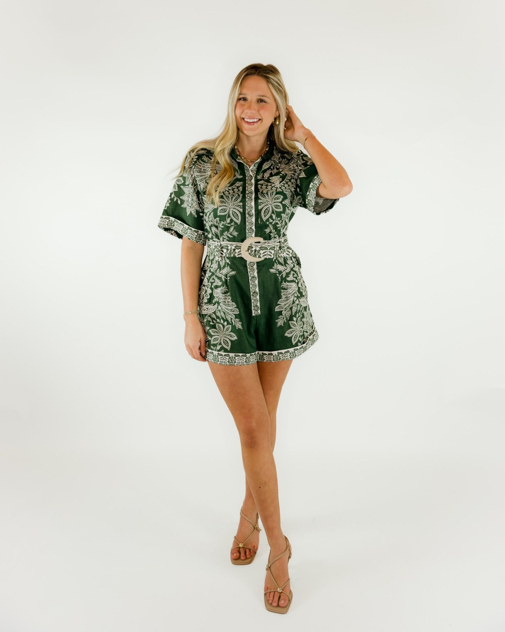 Miranda Paisley Short Sleeve Romper - Olive You BoutiqueFARM RIO227482347763