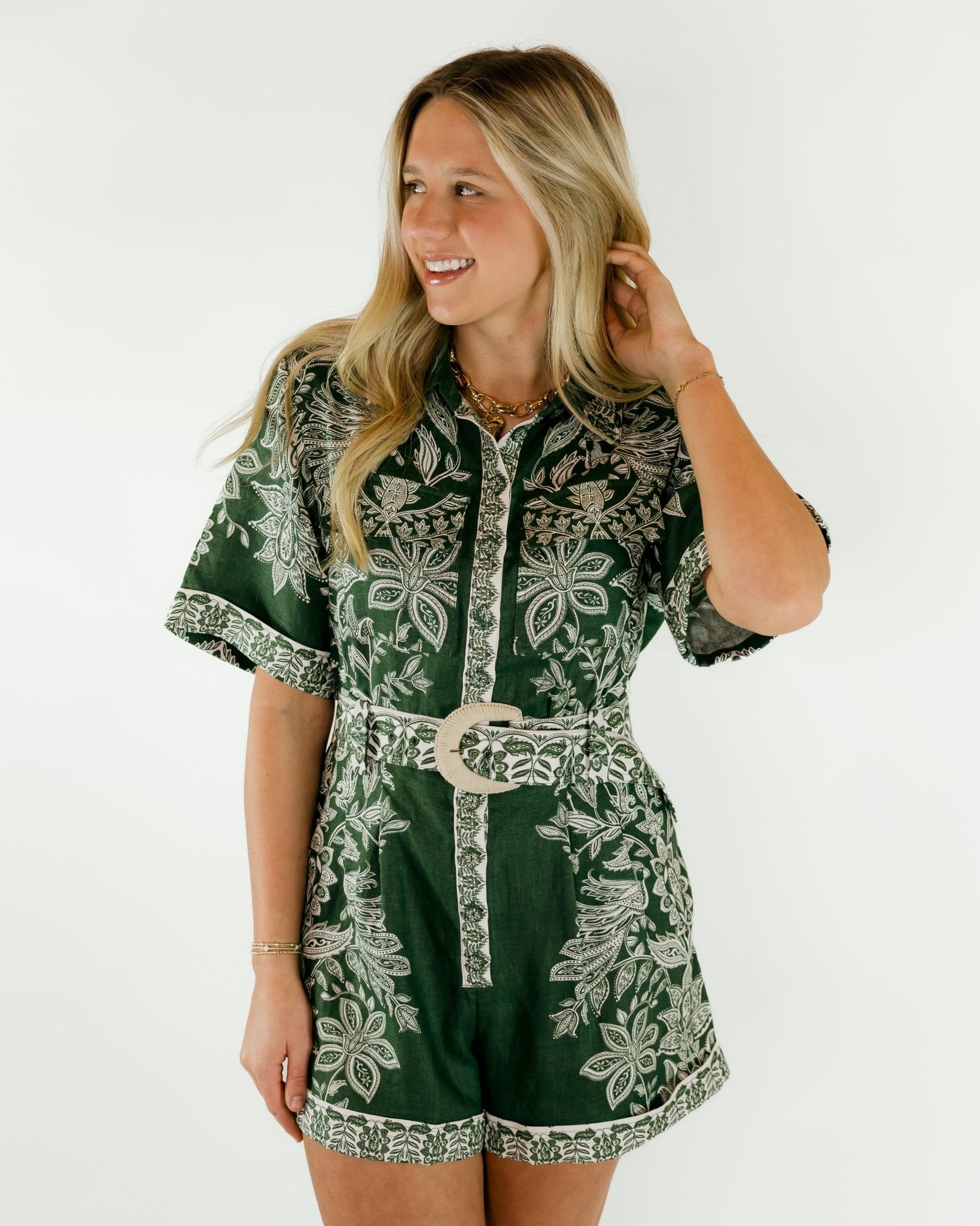 Miranda Paisley Short Sleeve Romper - Olive You BoutiqueFARM RIO227482347763