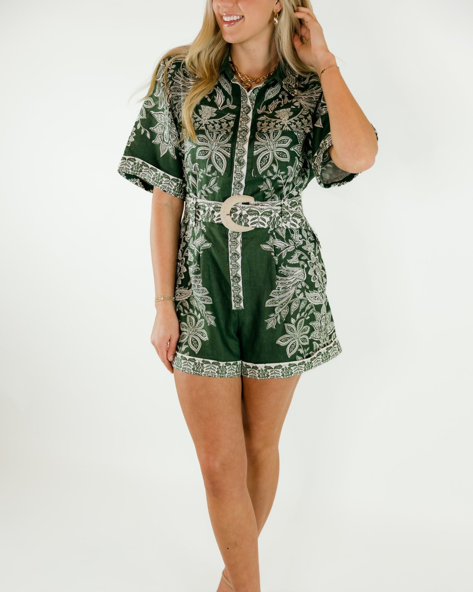 Miranda Paisley Short Sleeve Romper - Olive You BoutiqueFARM RIO227482347763