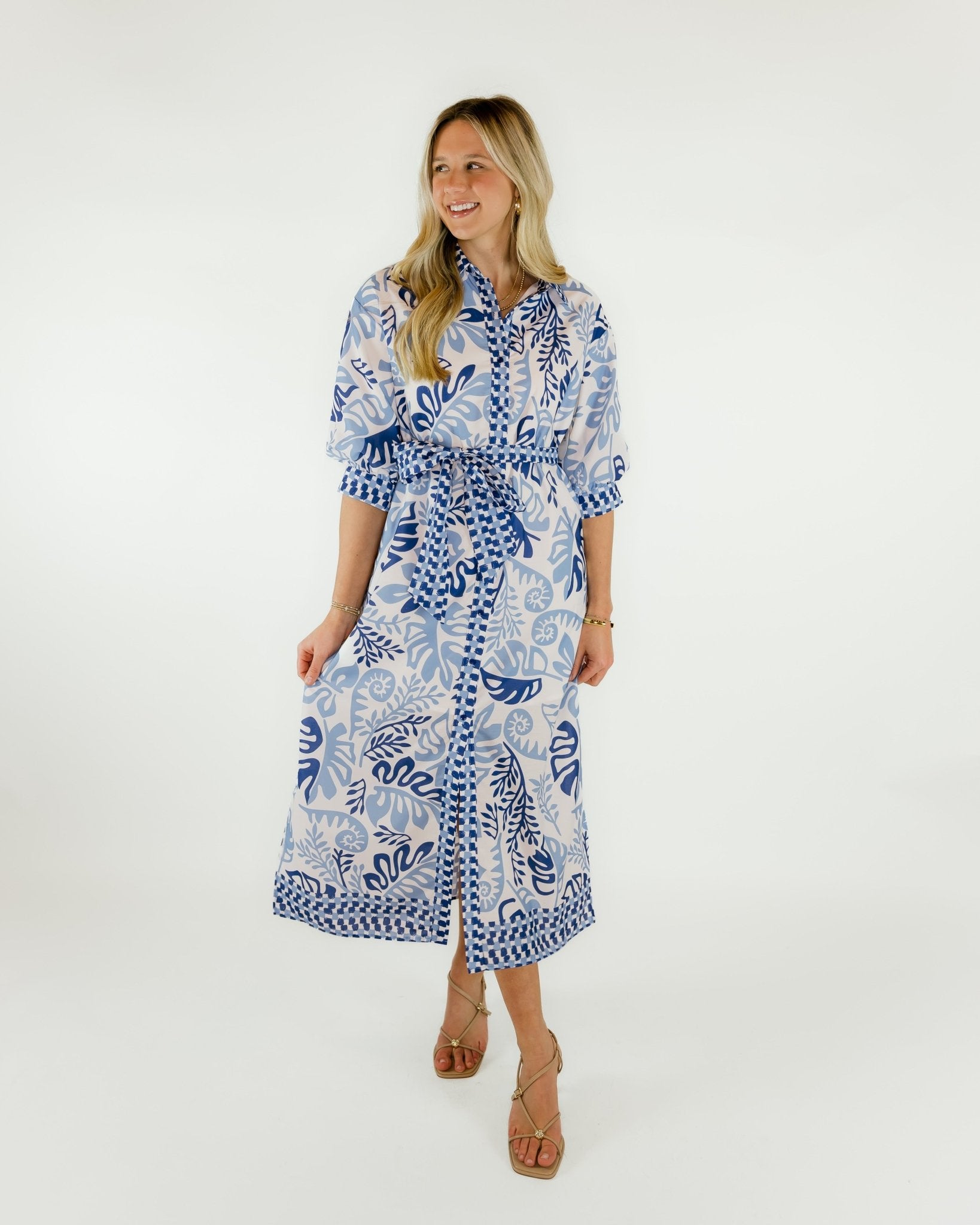 Blue Leaf Maxi Shirt Dress - Olive You BoutiqueJADE22964776A5123