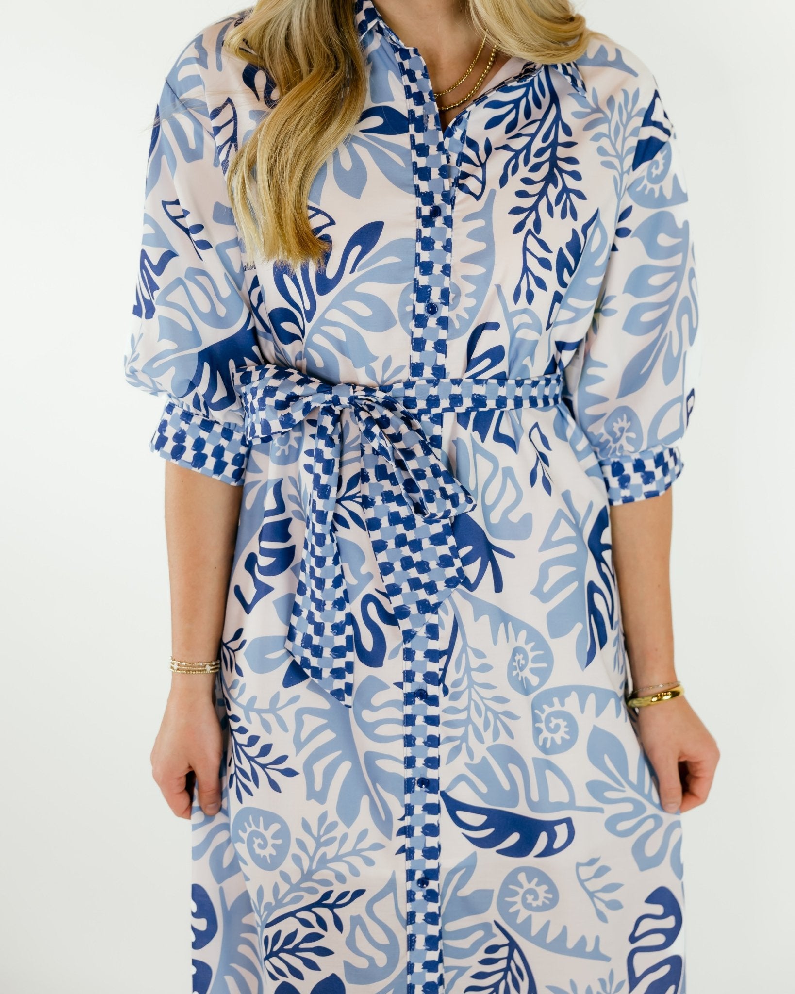 Blue Leaf Maxi Shirt Dress - Olive You BoutiqueJADE22964776A5123