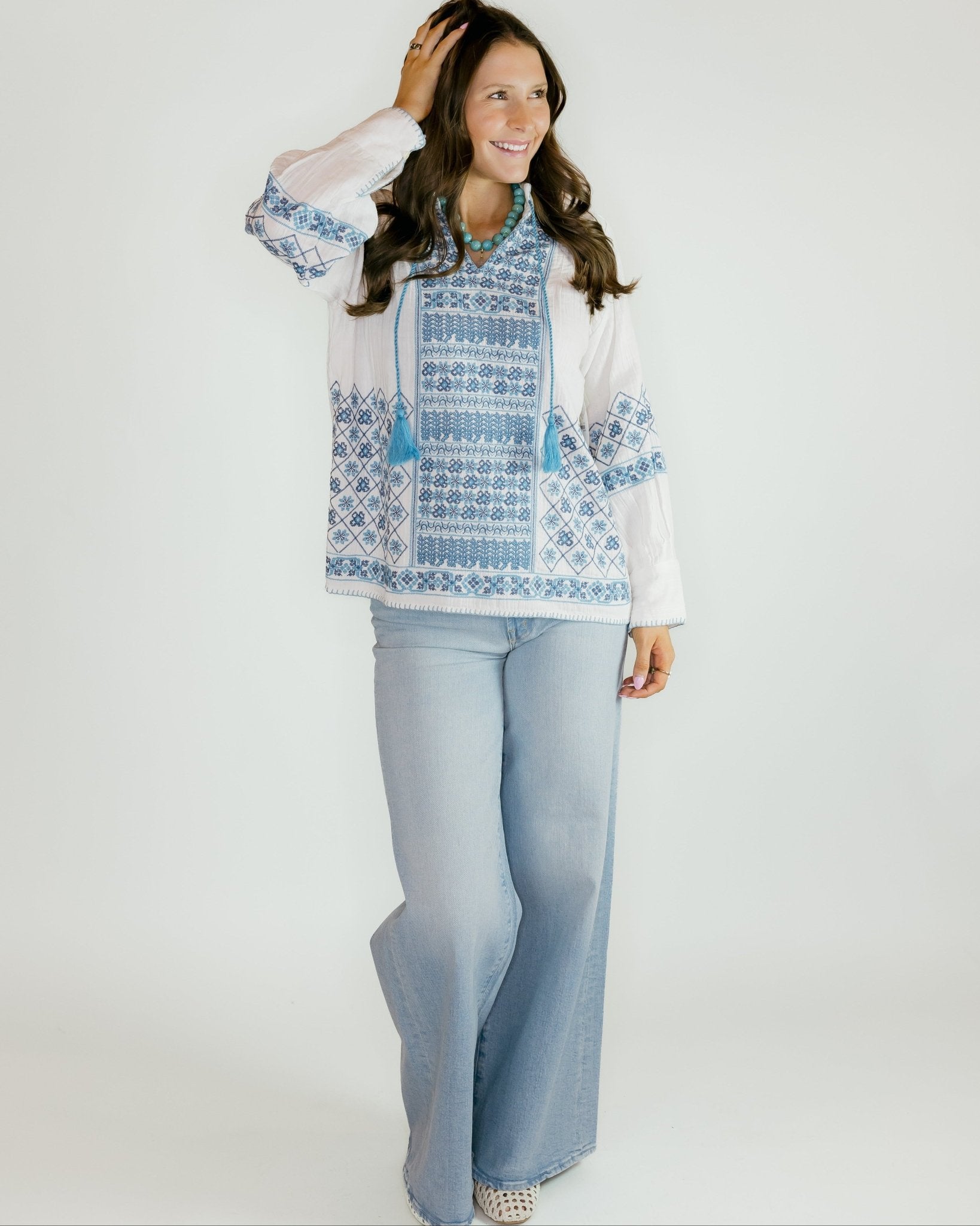 Gauze Cross Stitch Blouse - Olive You BoutiqueIVY JANE226758641510