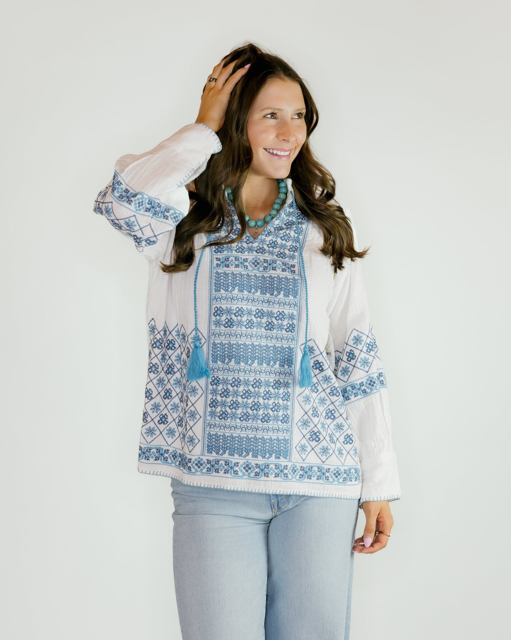 Gauze Cross Stitch Blouse - Olive You BoutiqueIVY JANE226758641510