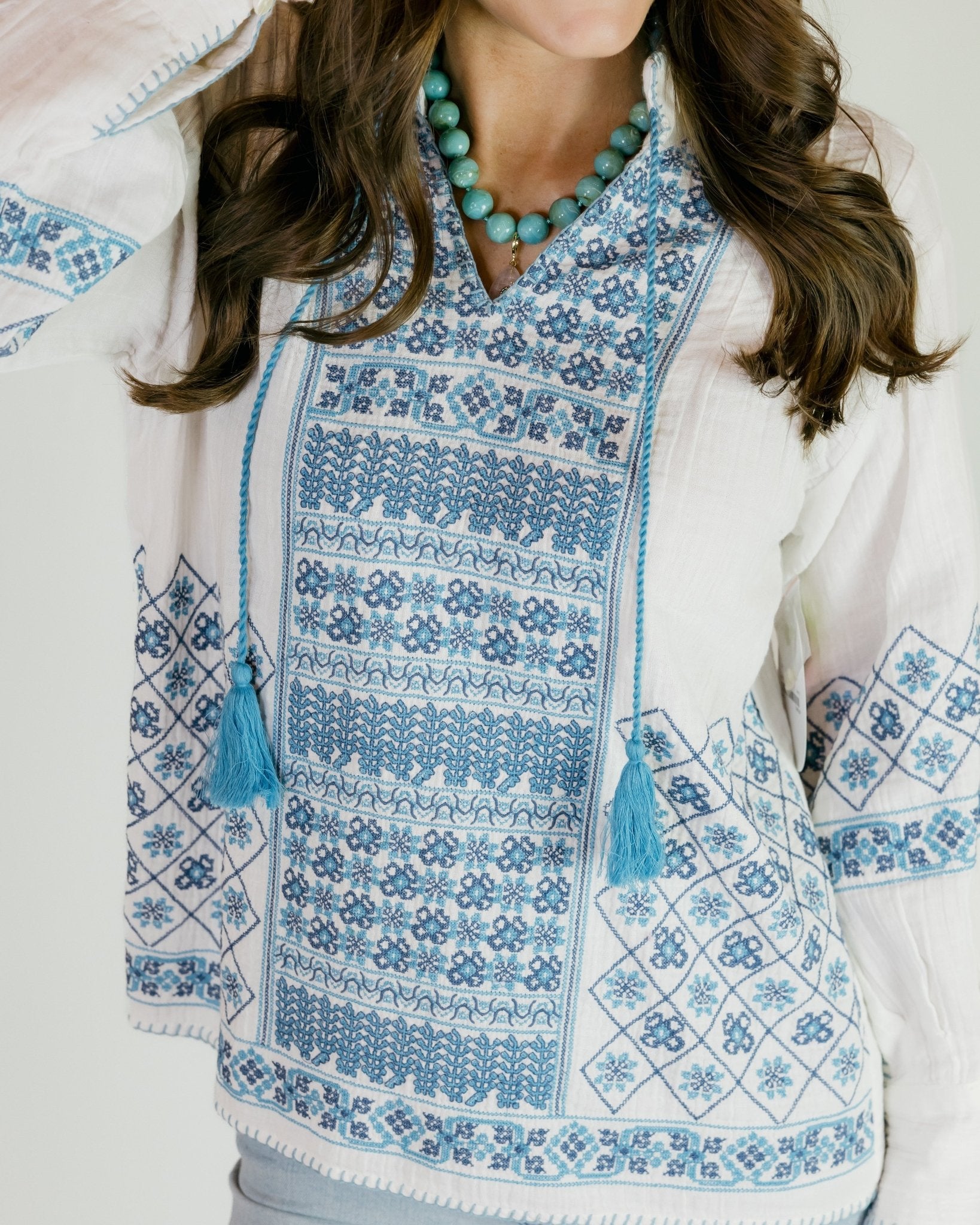 Gauze Cross Stitch Blouse - Olive You BoutiqueIVY JANE226758641510