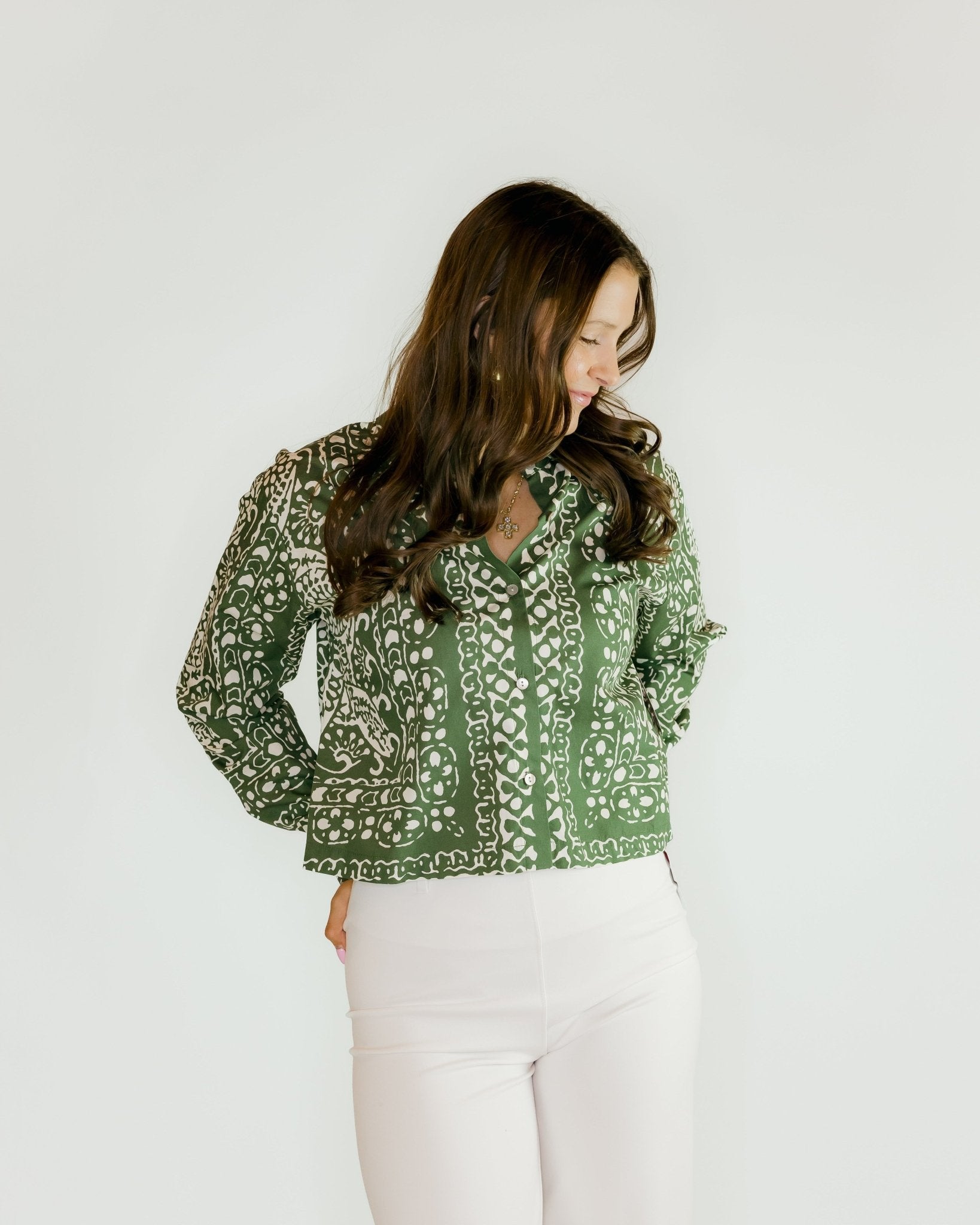 Lena Print Button Front Collard Blouse - Olive You BoutiqueFIFTEEN - TWENTY INC.2280531F48102
