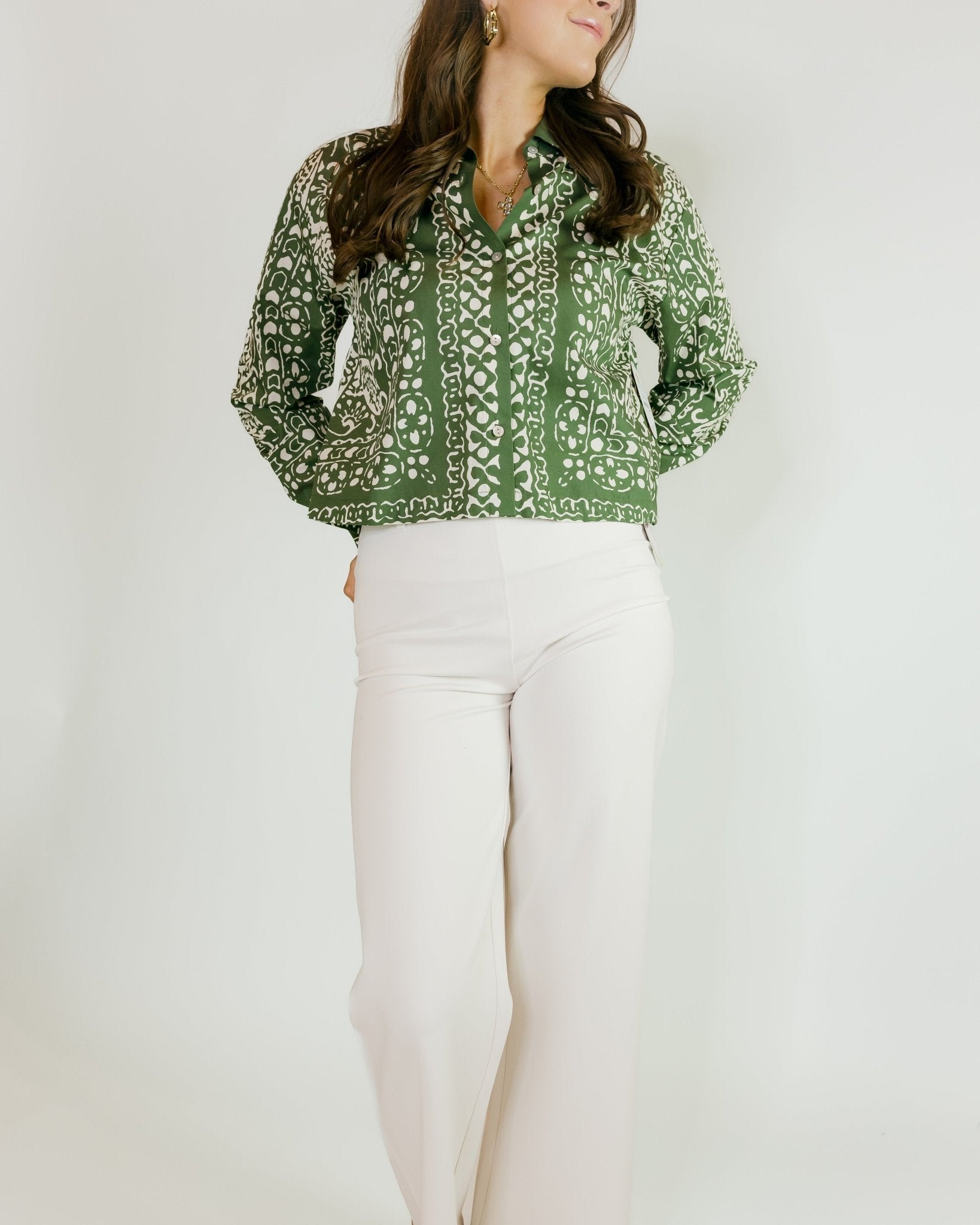 Lena Print Button Front Collard Blouse - Olive You BoutiqueFIFTEEN - TWENTY INC.2280531F48102