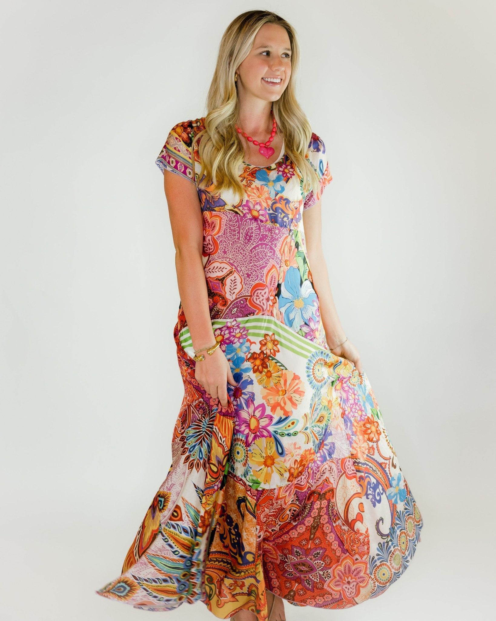 Patchwork Shift Dress Magnolia - Olive You BoutiqueJOHNNY WAS COLLECTION227716C38726-1