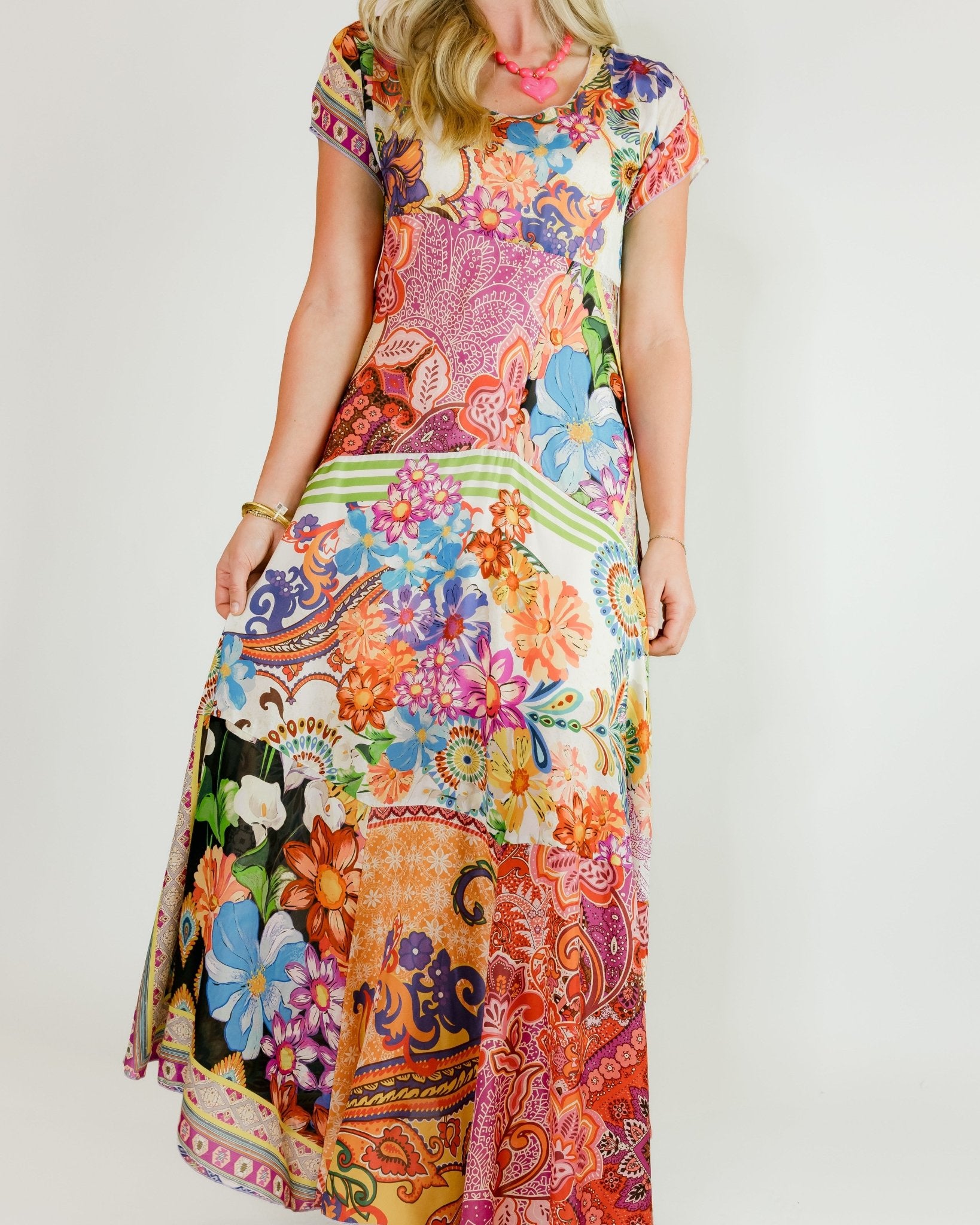 Patchwork Shift Dress Magnolia - Olive You BoutiqueJOHNNY WAS COLLECTION227716C38726-1