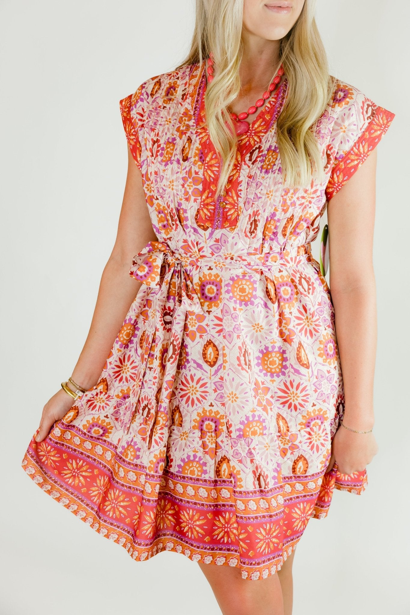 Boho Sunburst Pin Tuck Dress - Olive You BoutiqueJOY JOY22911776B7569