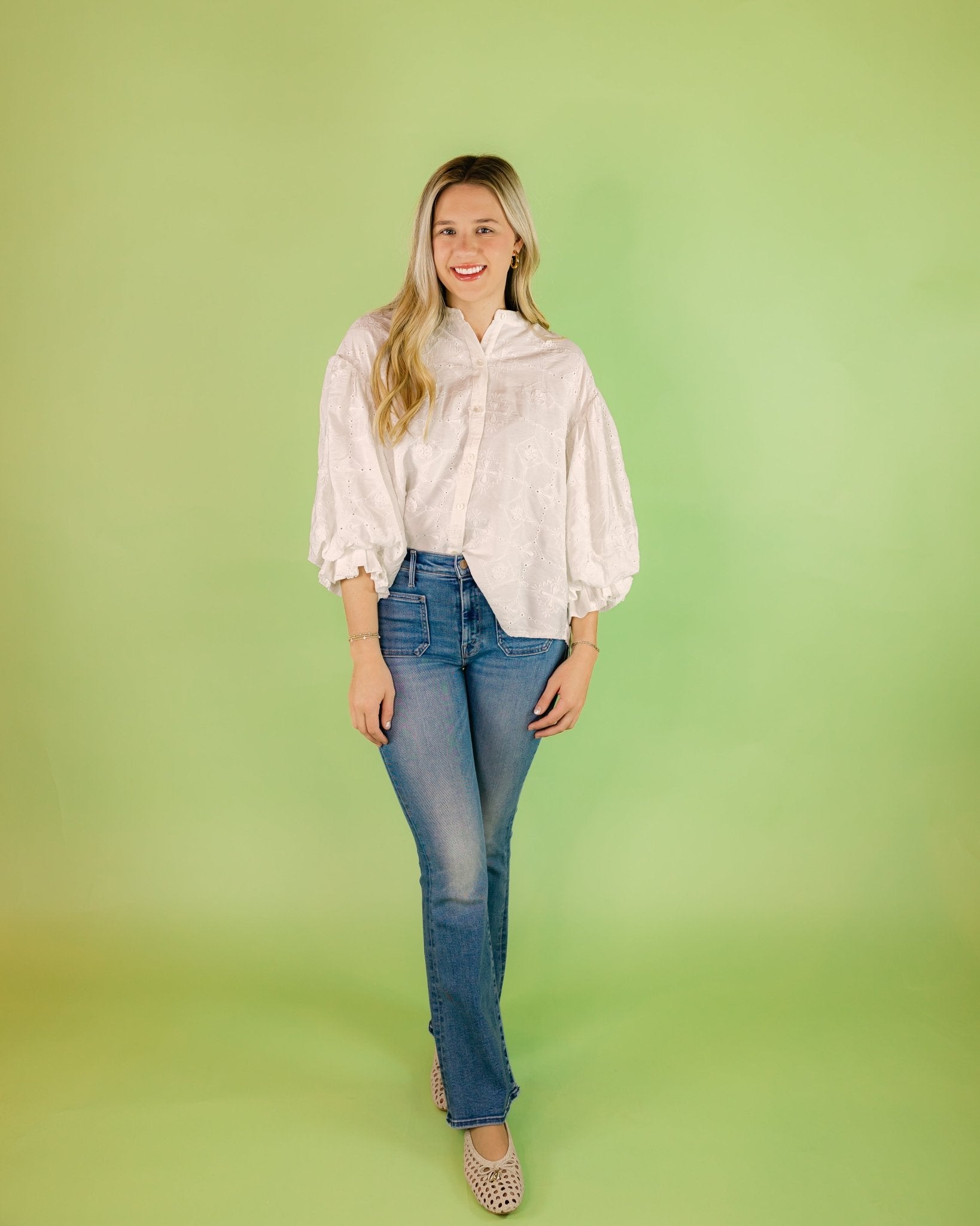 Eyelet Detail Solid Blouse - Olive You BoutiqueOLIVE YOU232486FT20532