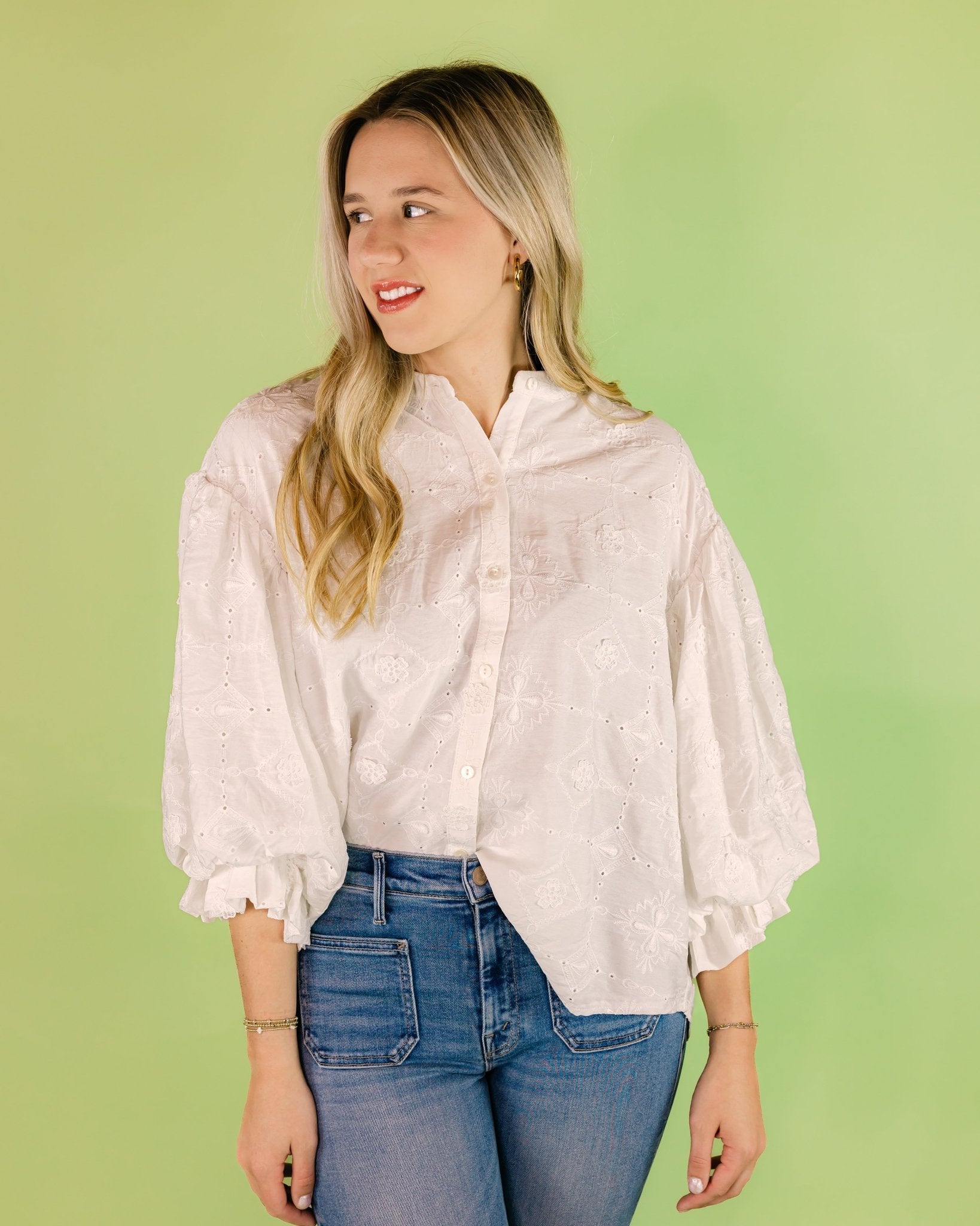 Eyelet Detail Solid Blouse - Olive You BoutiqueOLIVE YOU232486FT20532