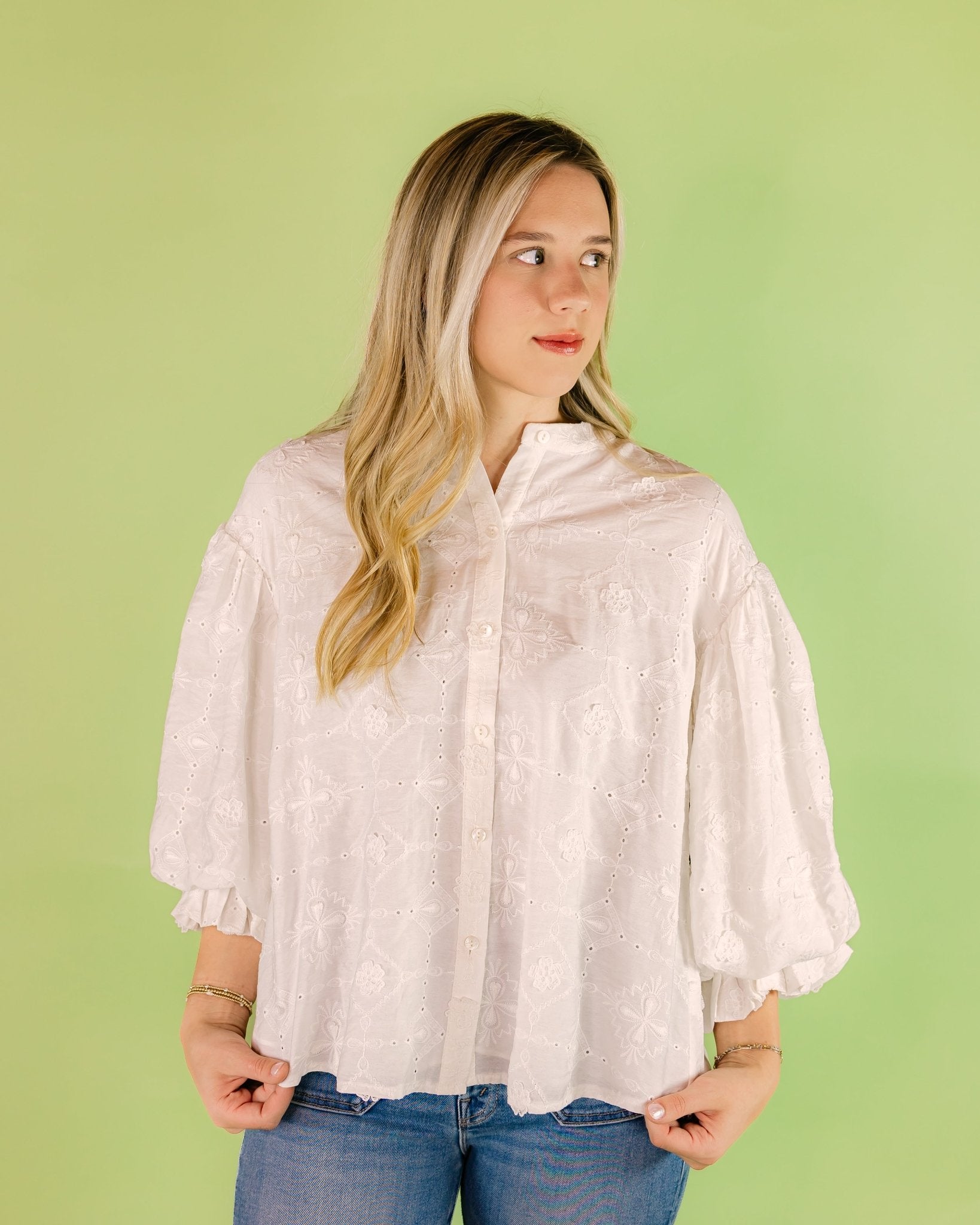 Eyelet Detail Solid Blouse - Olive You BoutiqueOLIVE YOU232486FT20532